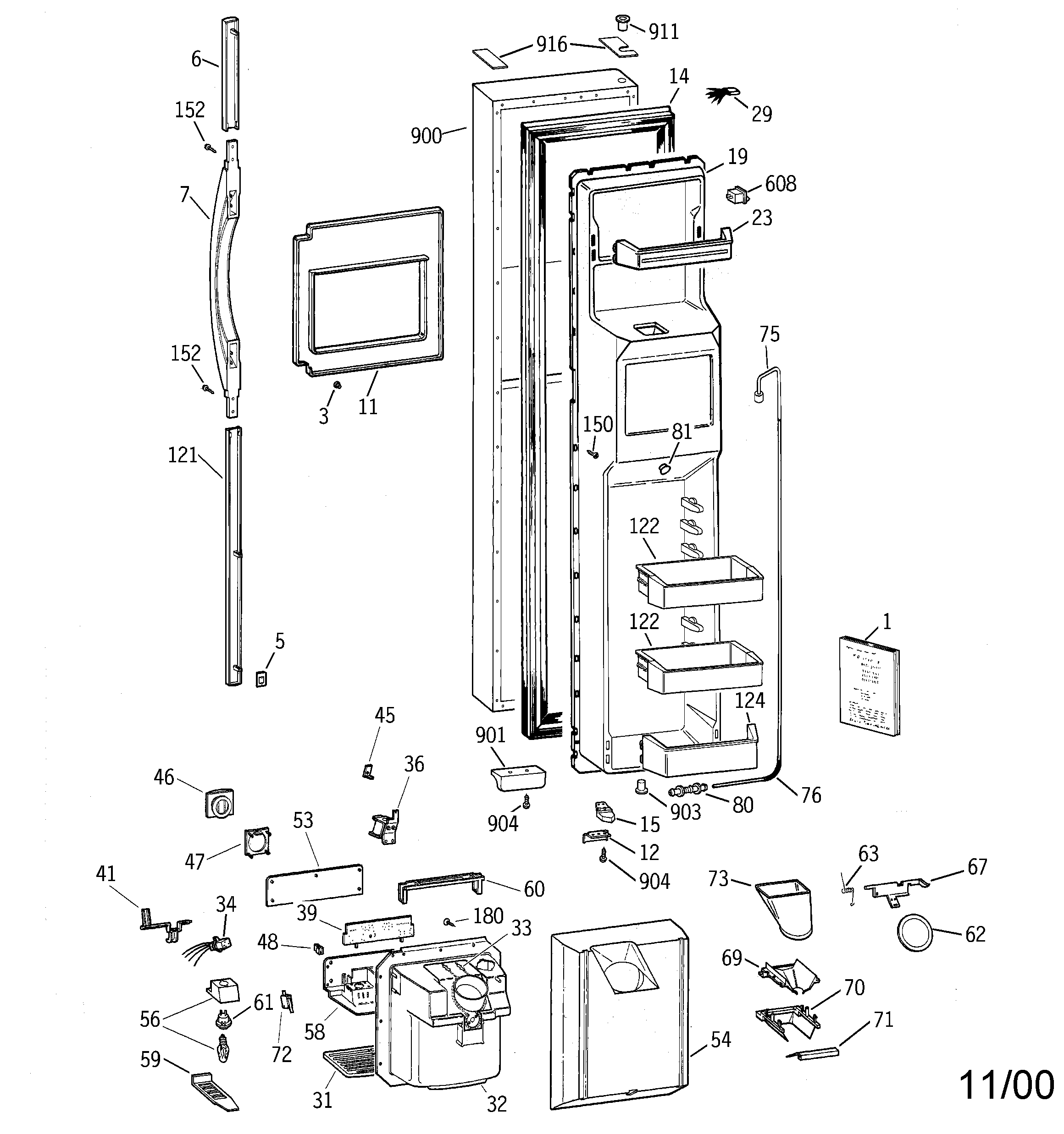 GE MSG28DHCHWW freezer door diagram