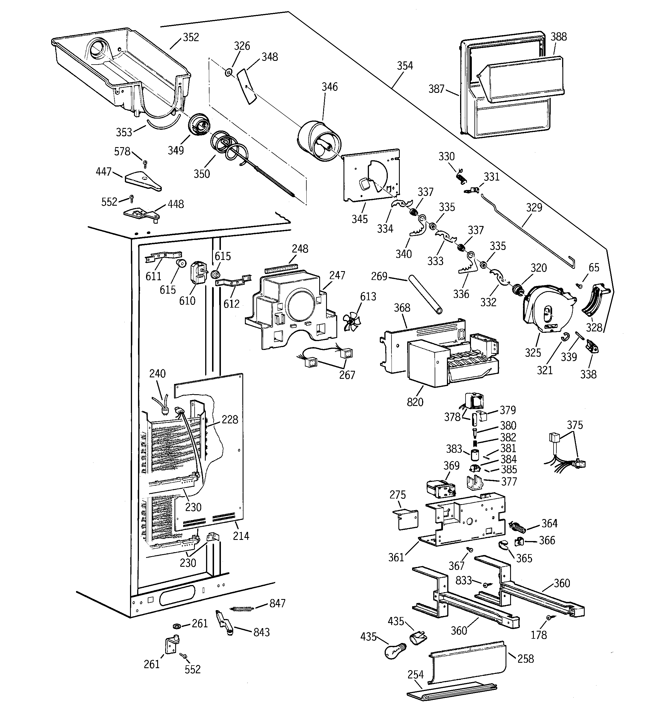 GE MSG28DHCHWW freezer section diagram