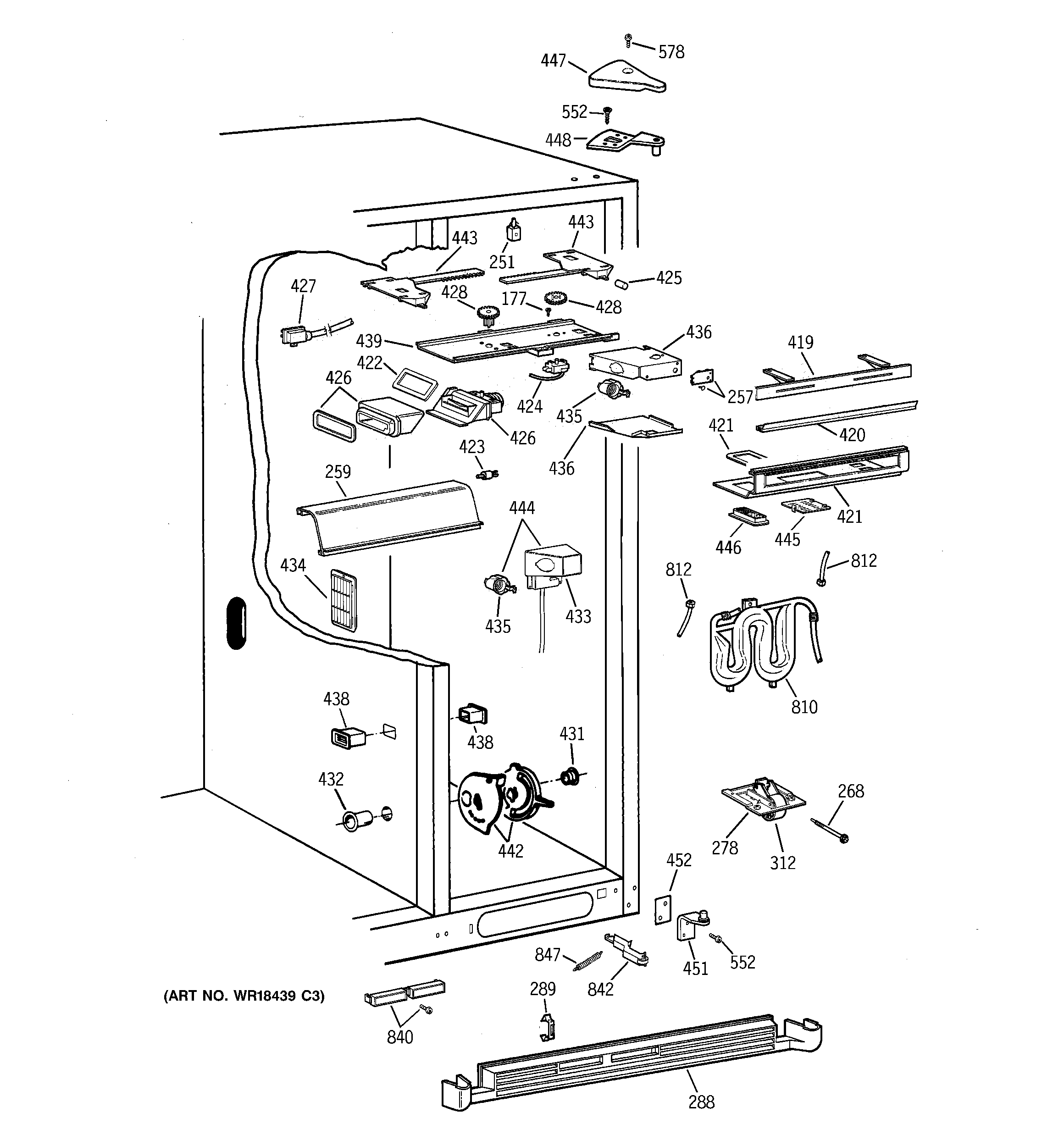 GE MSG28DHCHWW fresh food section diagram