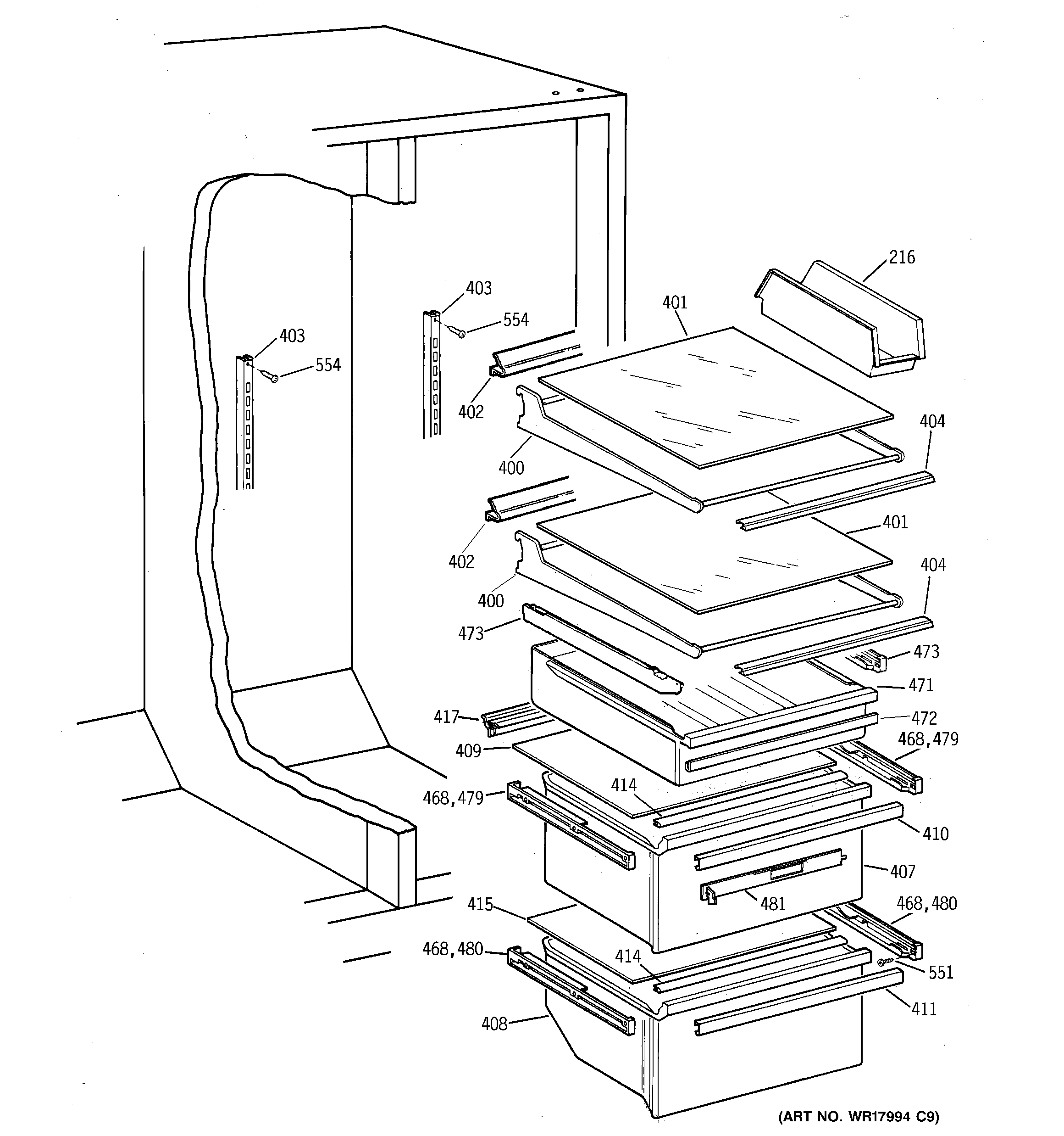 GE MSG28DHCHWW shelf parts diagram
