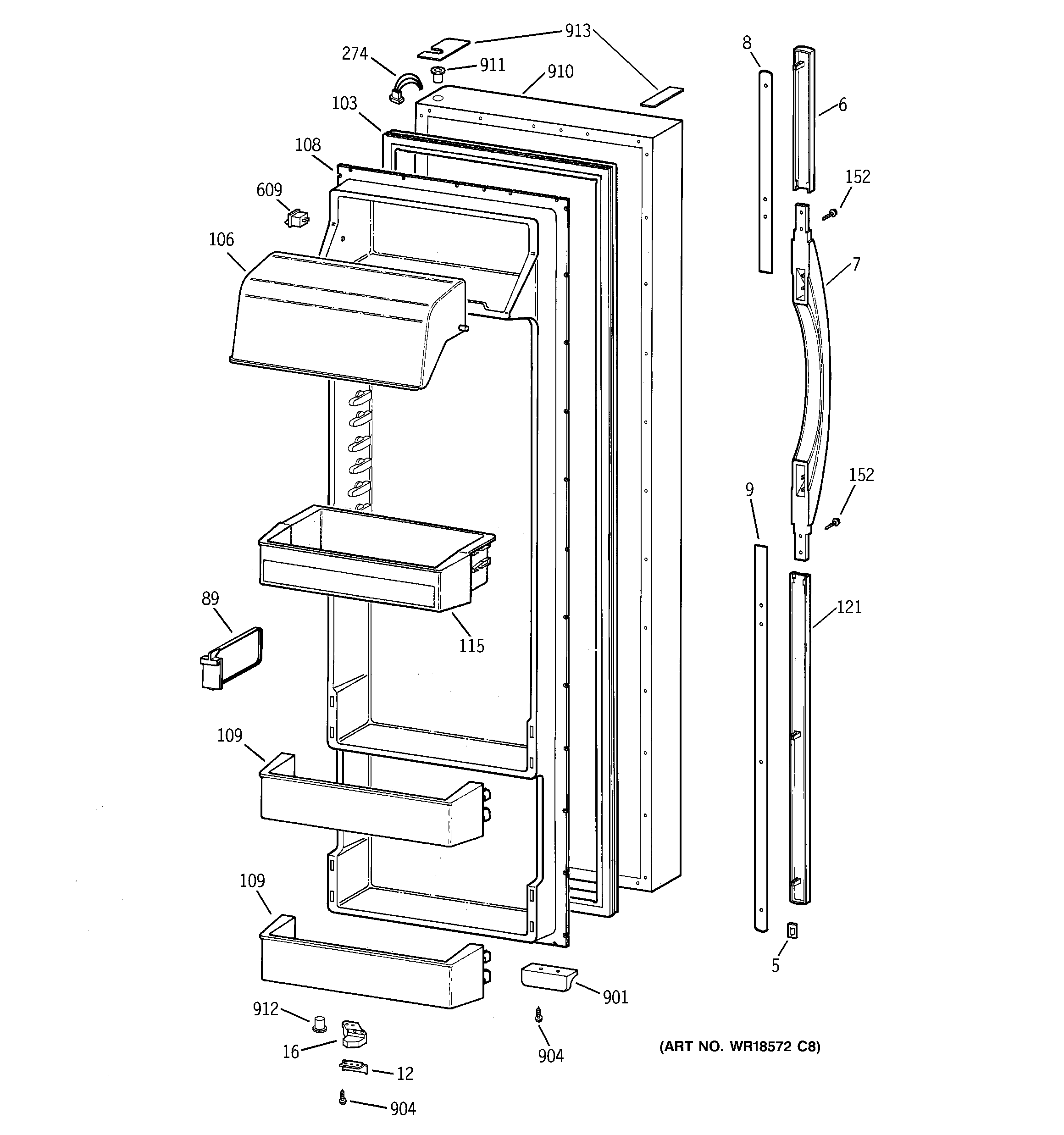 GE MSK28DRBHAA fresh food door diagram