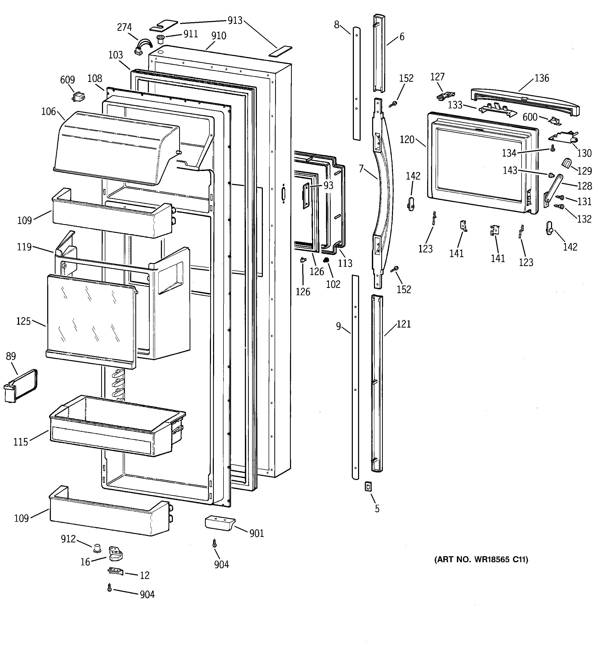 GE MSK30DHBHAA fresh food door diagram