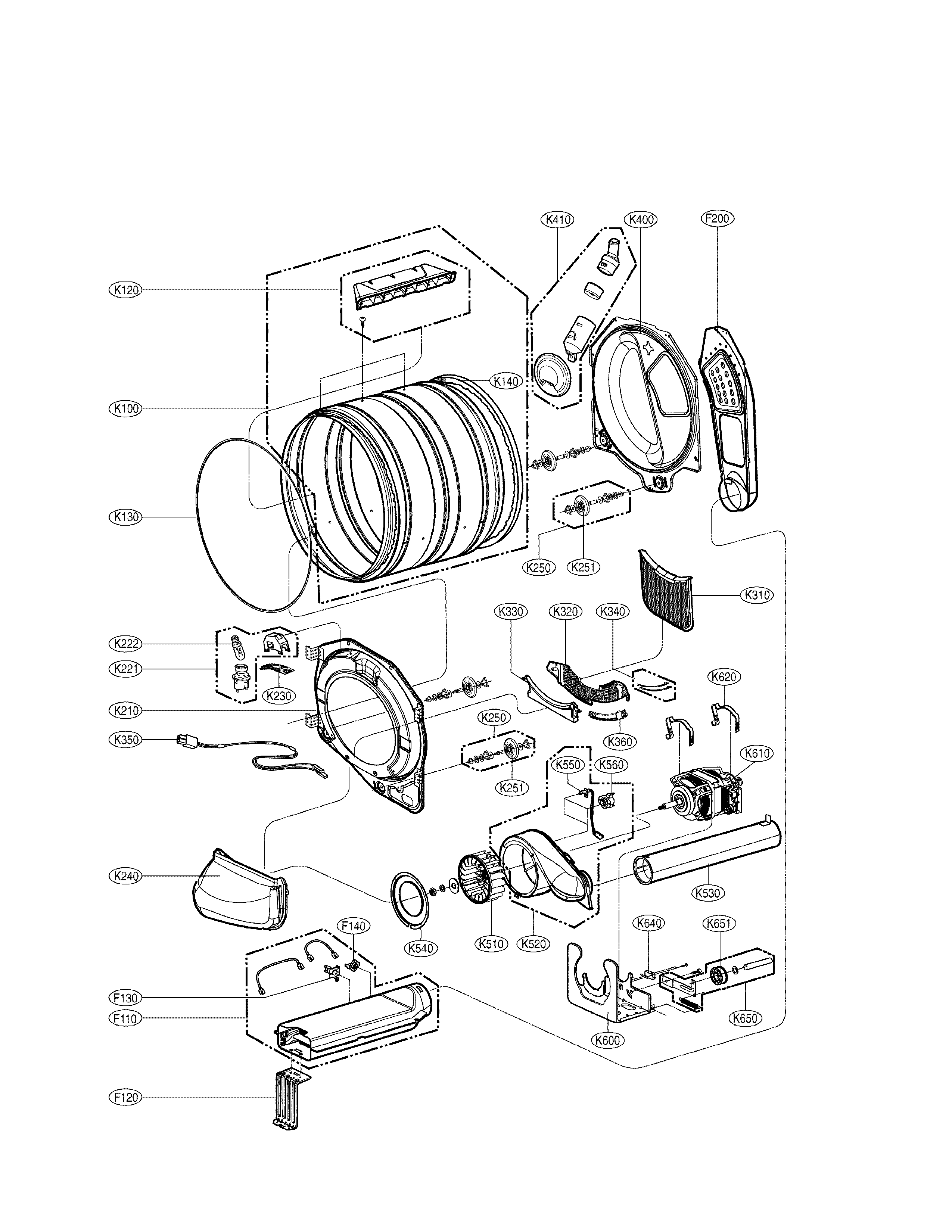LG DLEX8377NM drum & motor assembly: electric type diagram