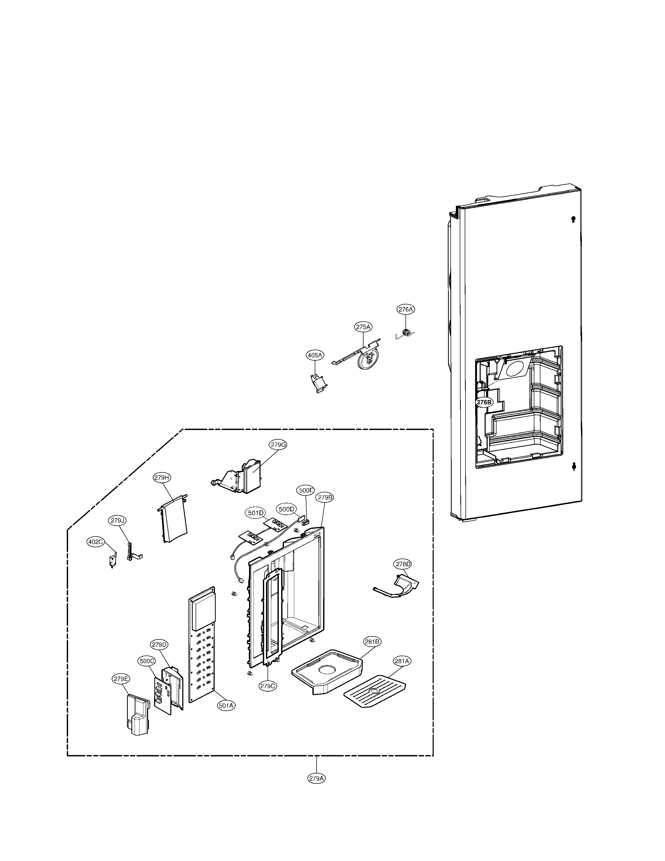 LG LMX25981SW/02 dispenser parts diagram
