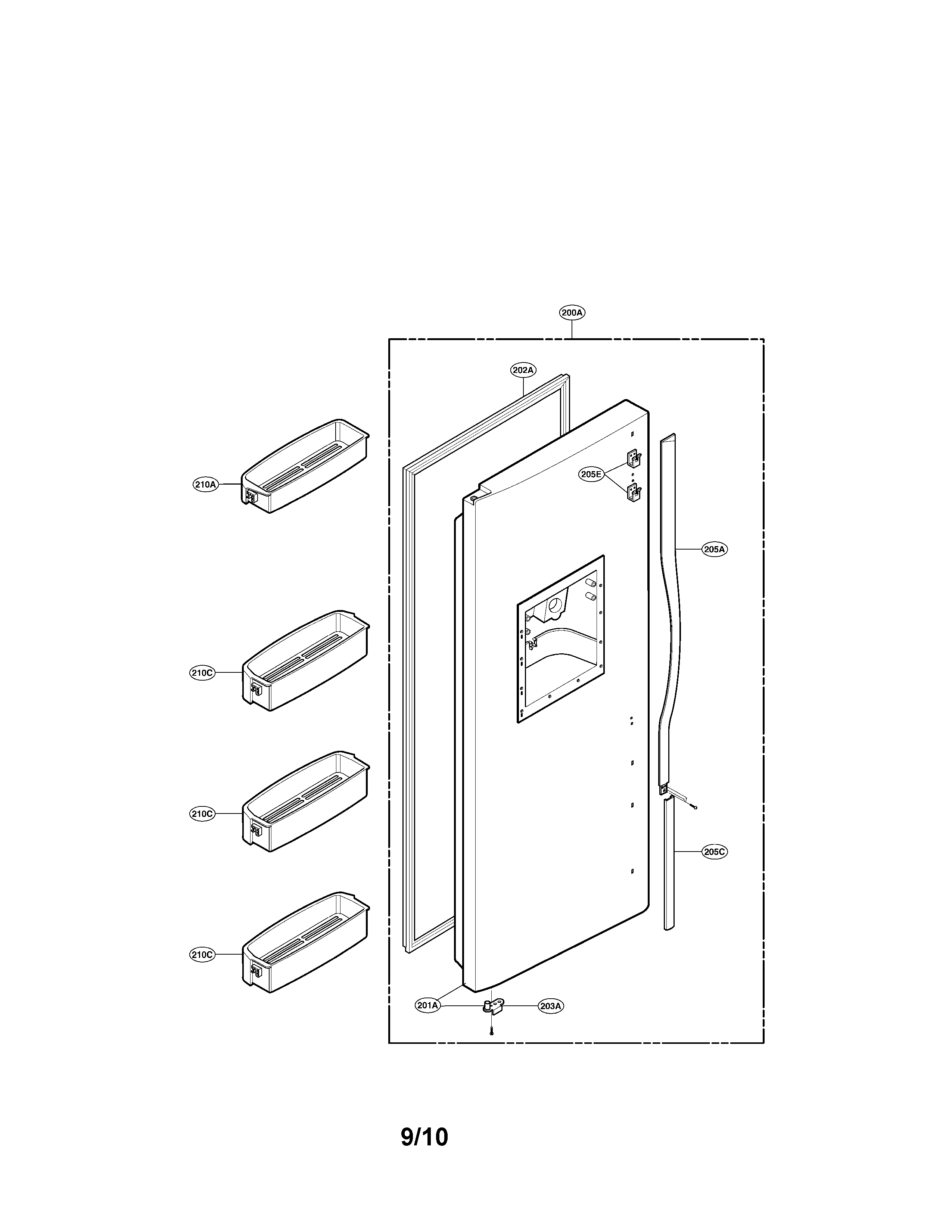 LG LRSC26910TT freezer door part diagram