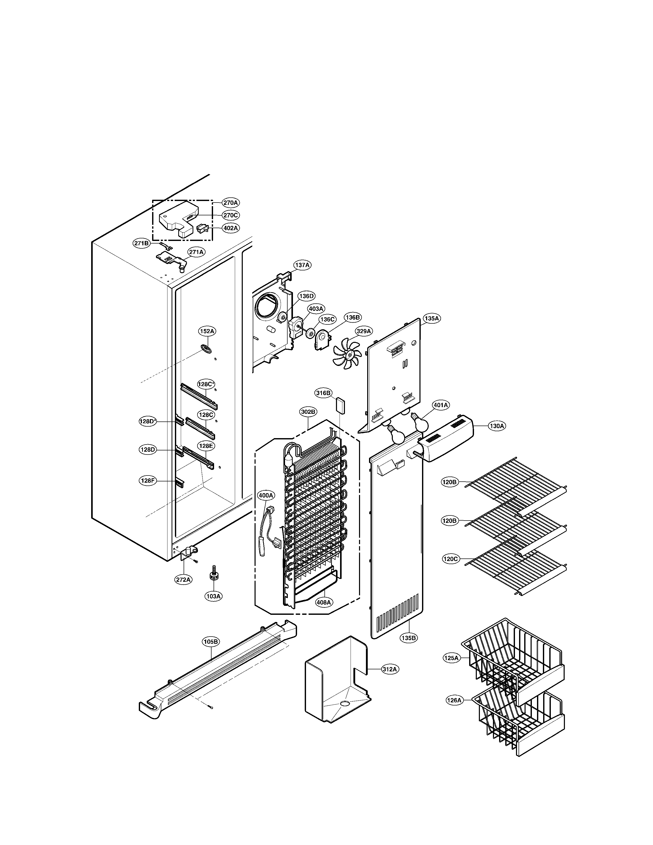 LG LRSC26910TT freezer compartment diagram