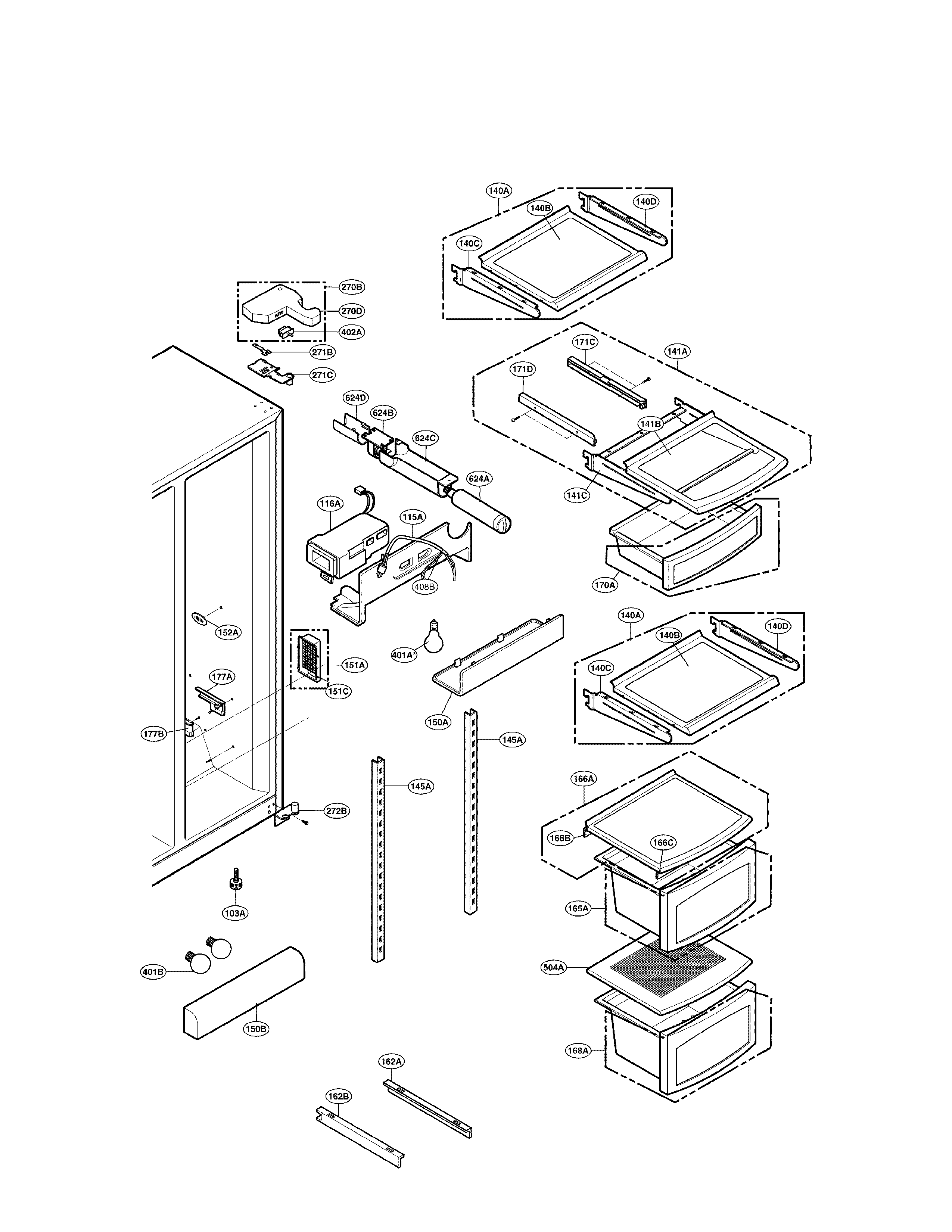LG LRSC26910TT refrigerator compartment diagram