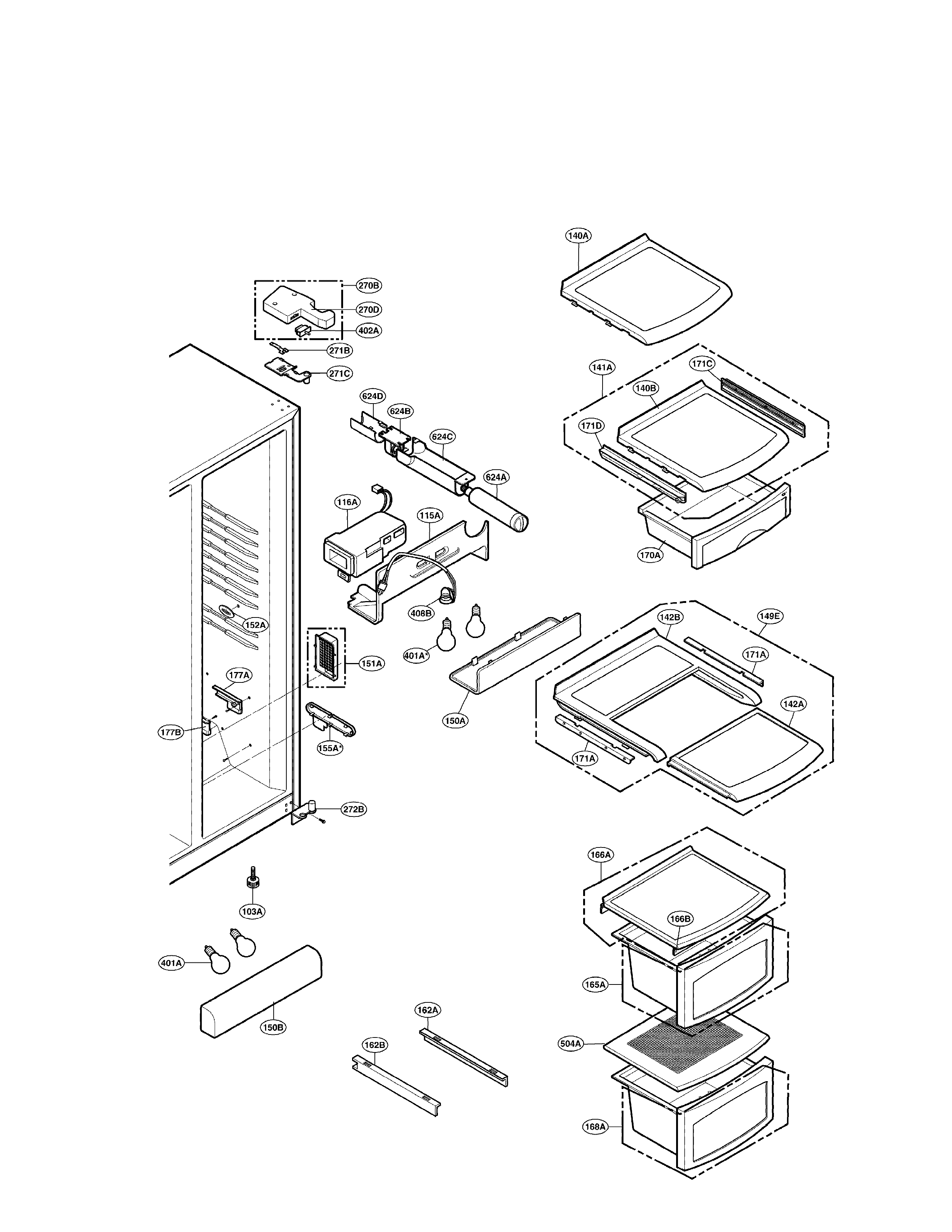 LG LRSC26915TT refrigerator compartment diagram