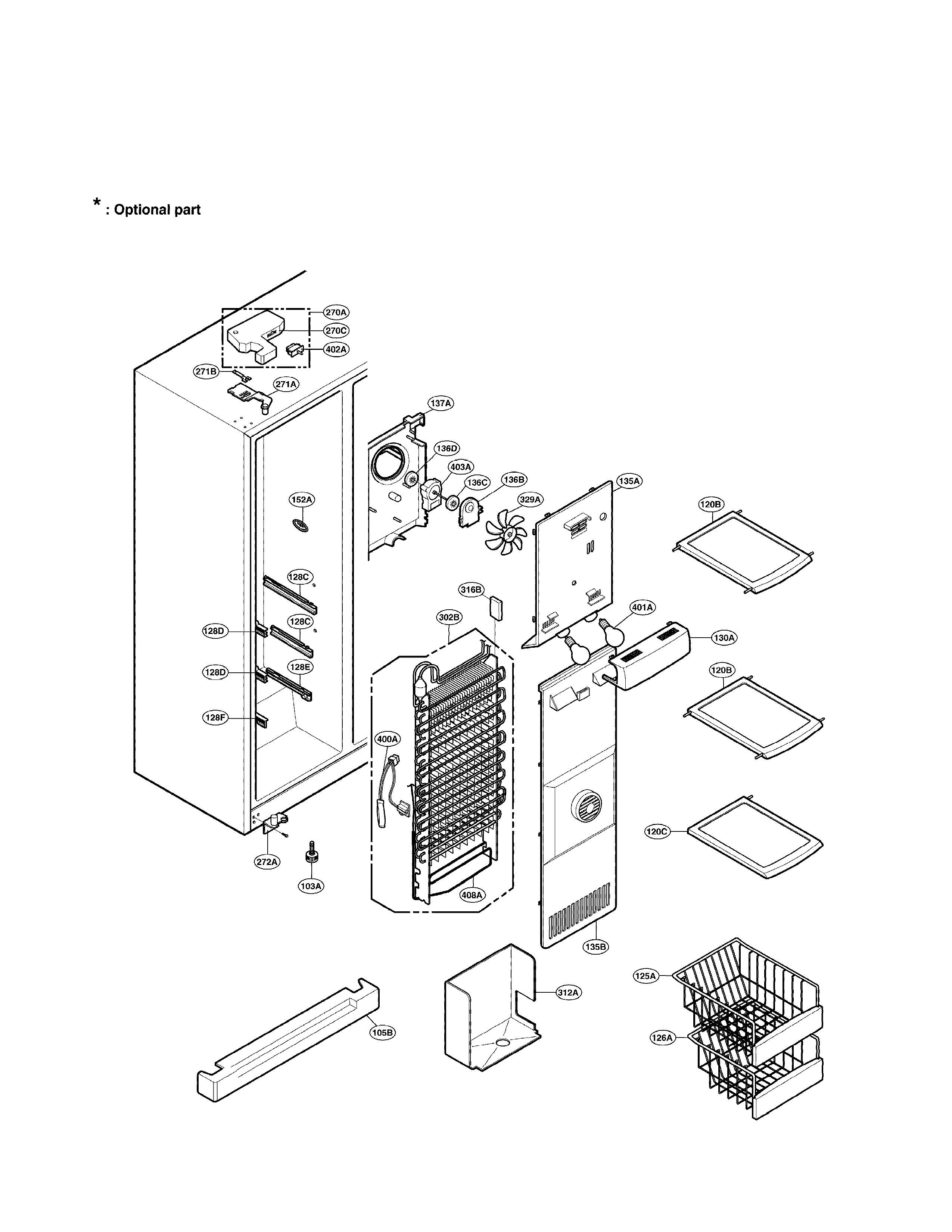 LG LRSC26920SW freezer compartment diagram