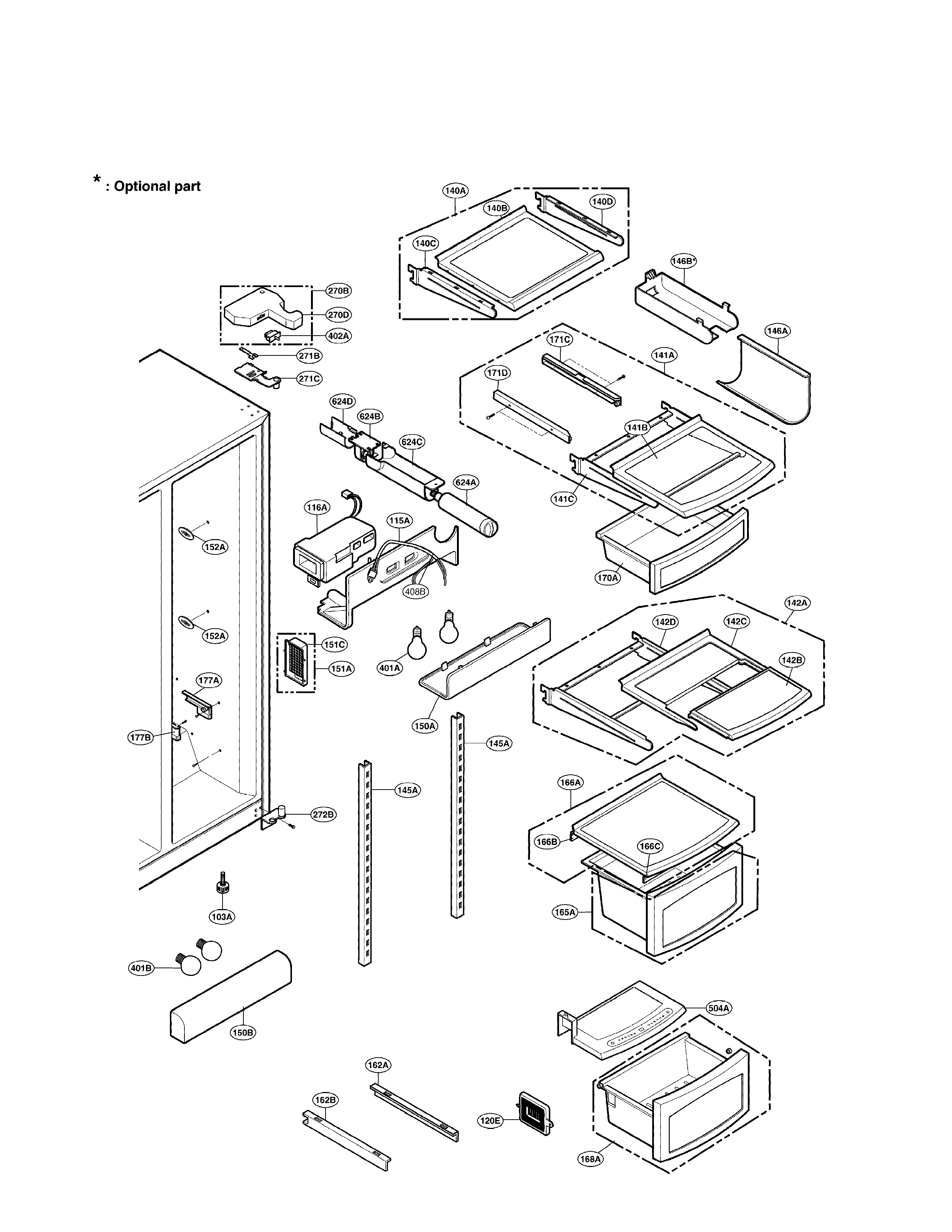 LG LRSC26920SW refrigerator compartment diagram