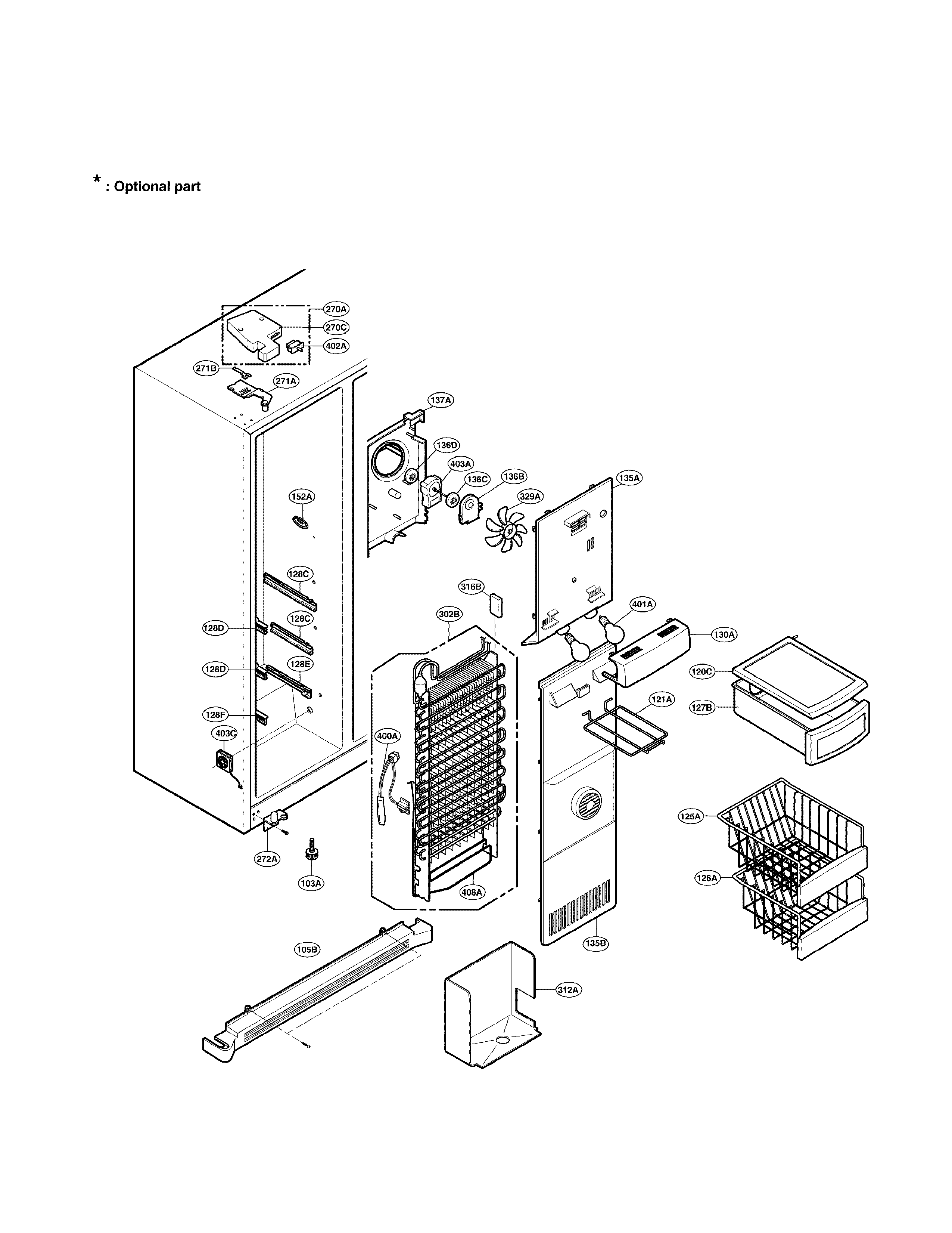 LG LRSC26930TT freezer compartment diagram