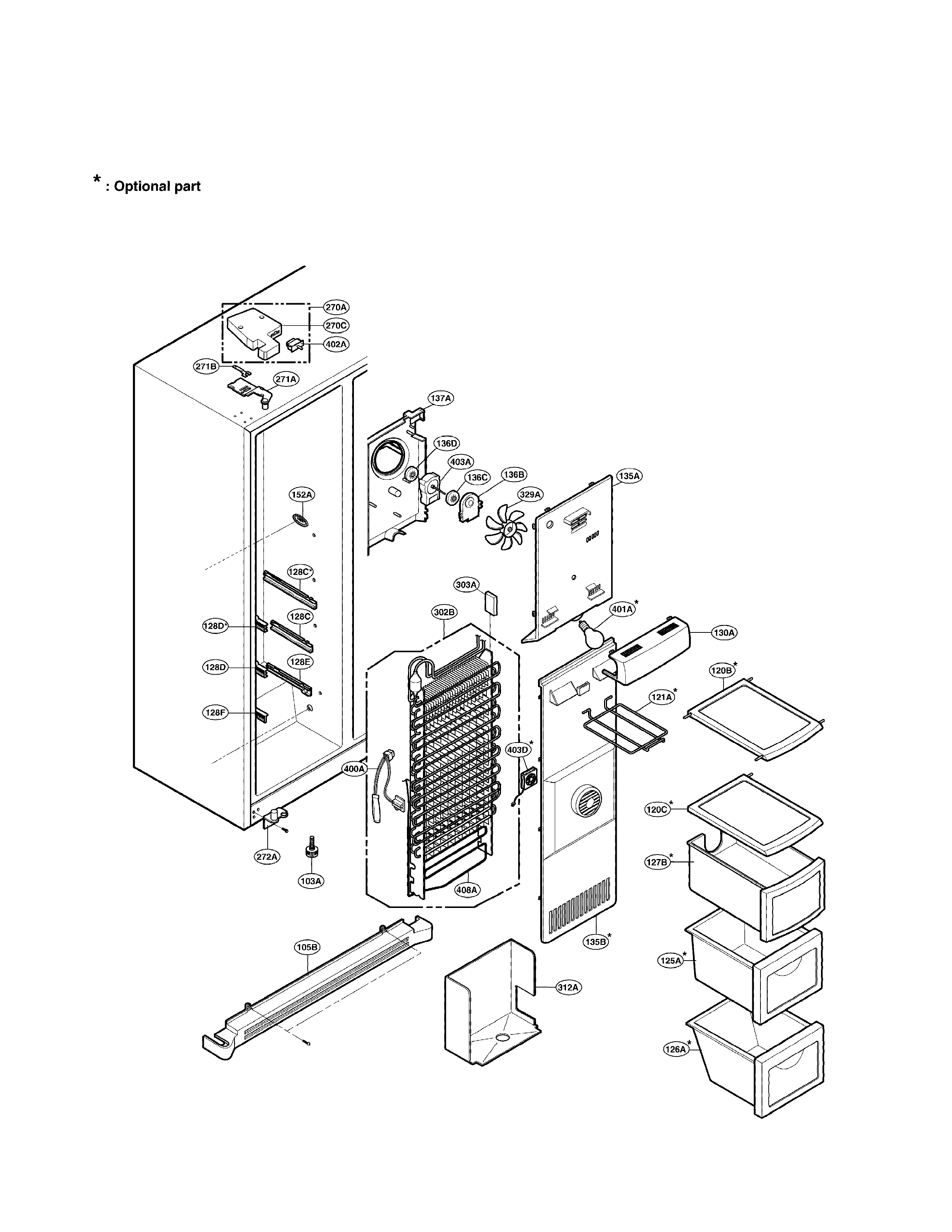 LG LRSC26941SW freezer compartment diagram