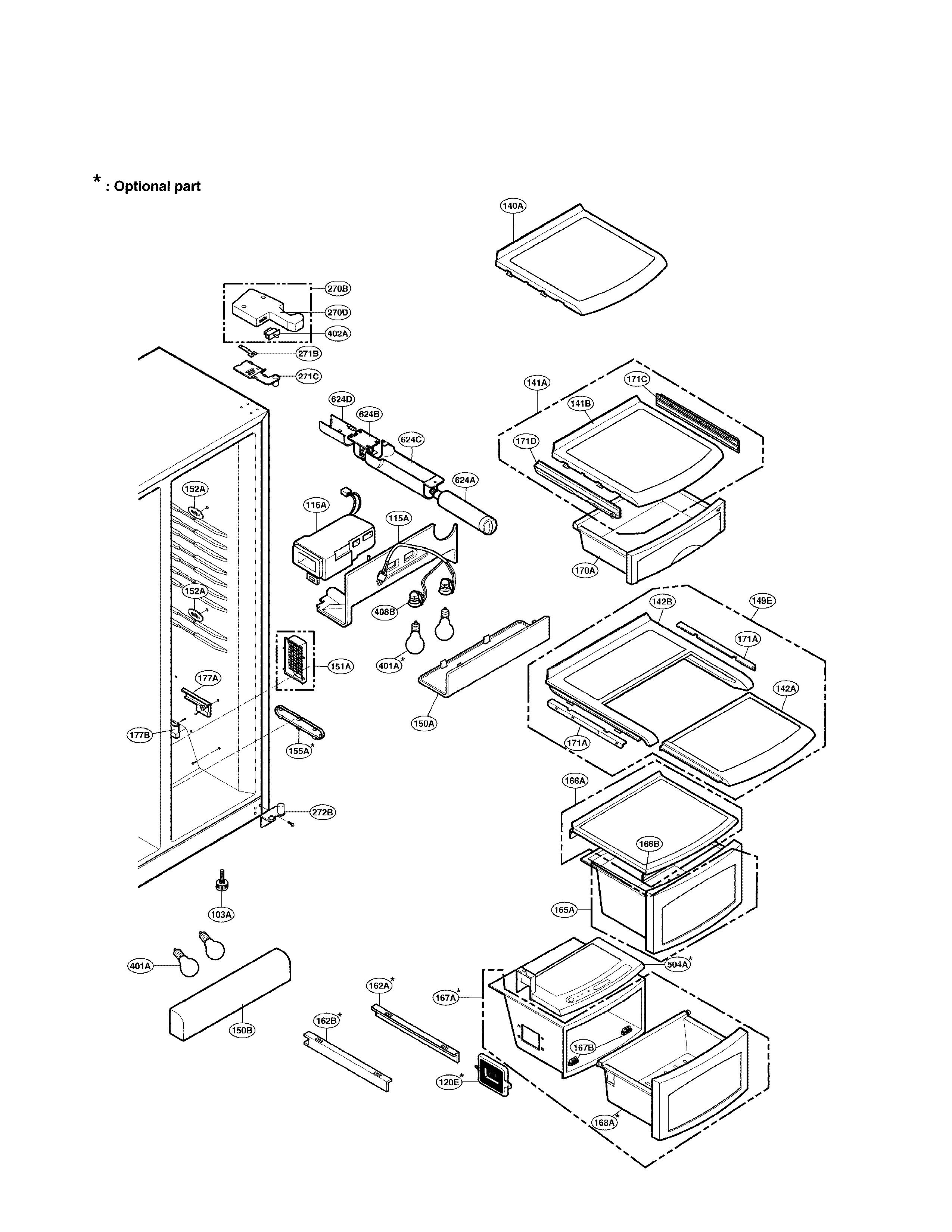 LG LRSC26941SW refrigerator compartment diagram