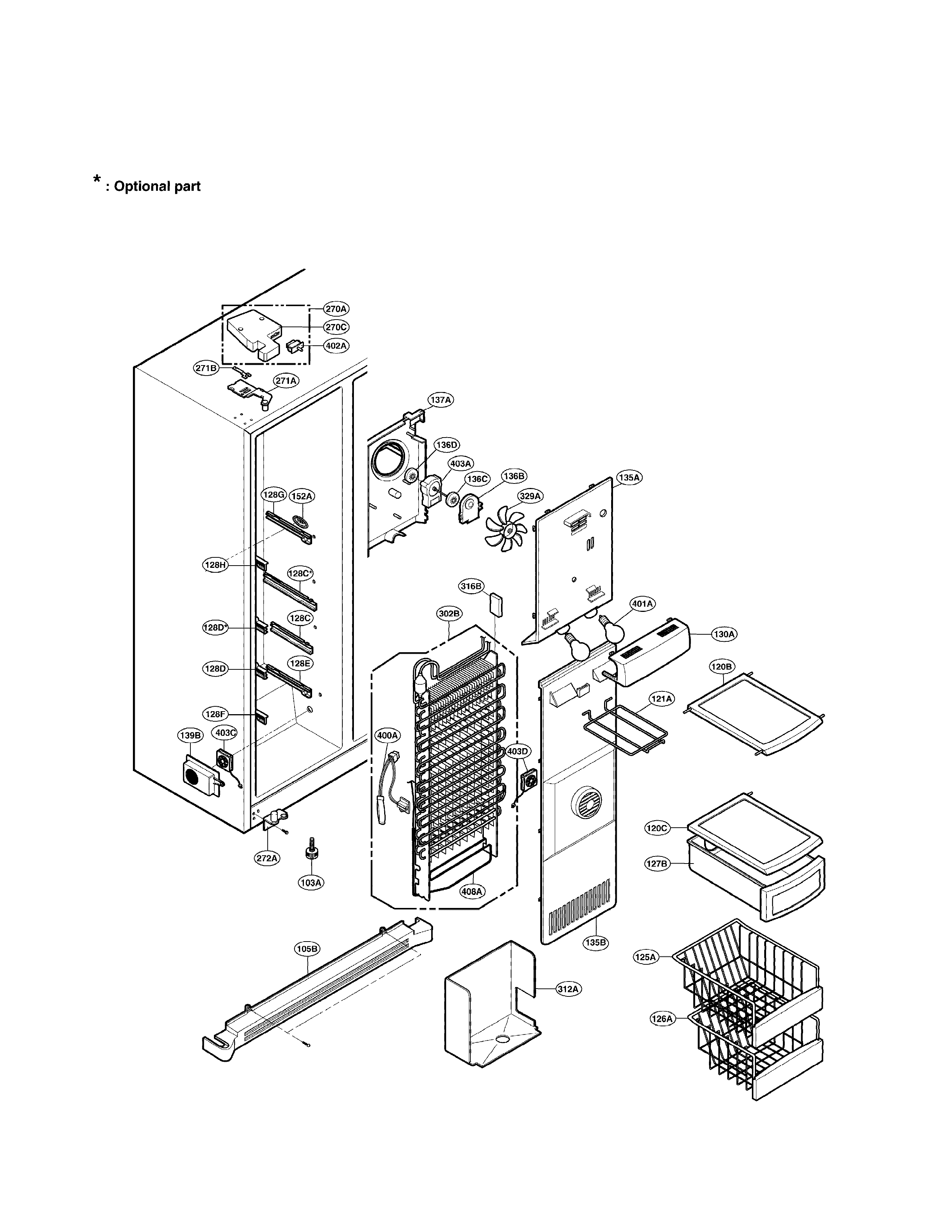 LG LRSC26944TT freezer compartment diagram