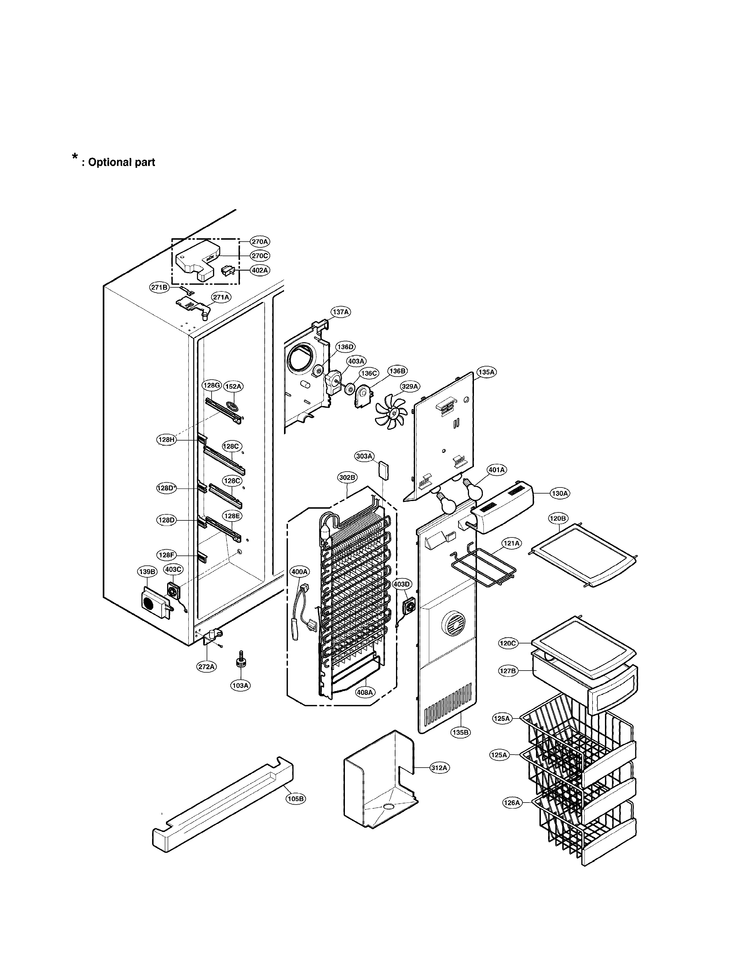 LG LRSC26980SB freezer compartment diagram