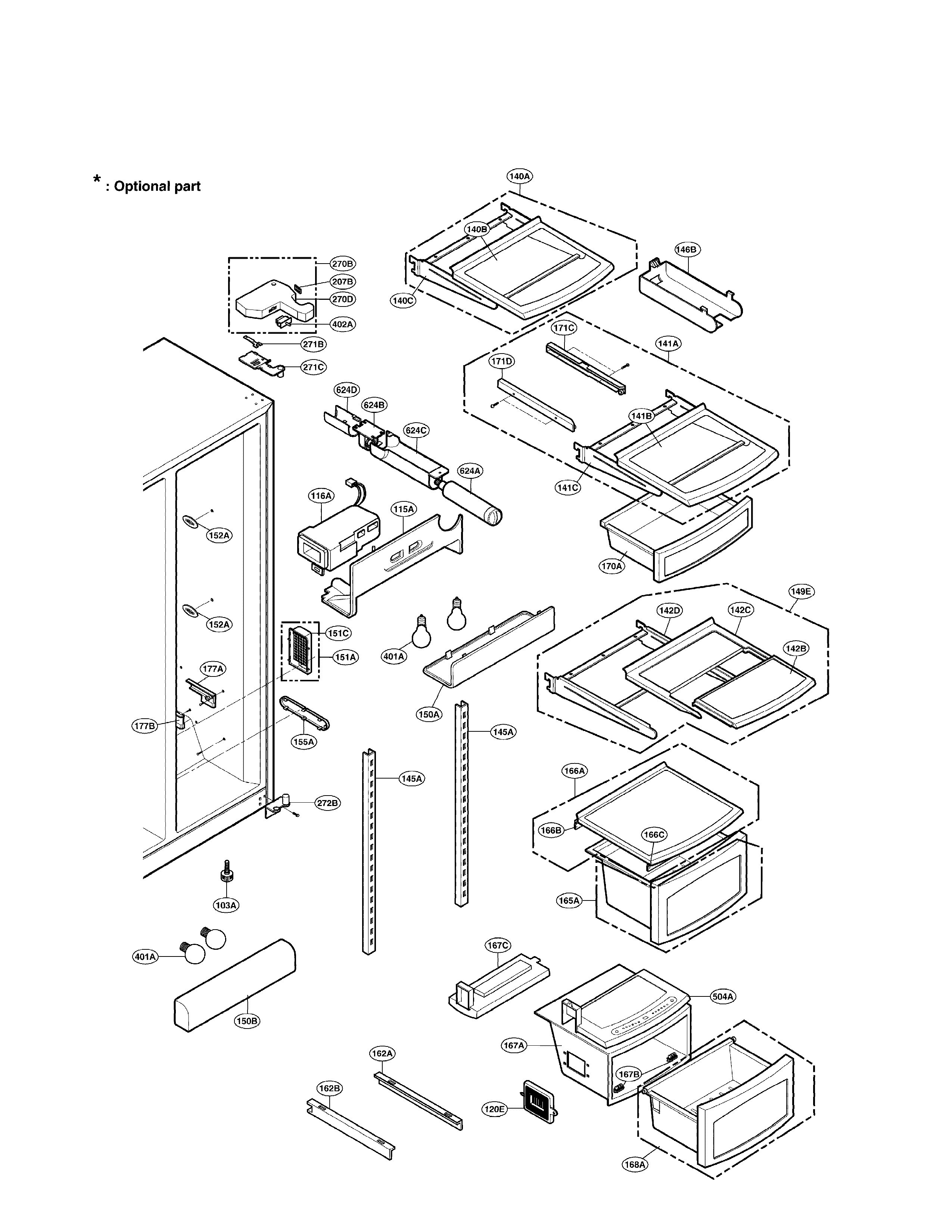 LG LRSC26980SB refrigerator compartment diagram
