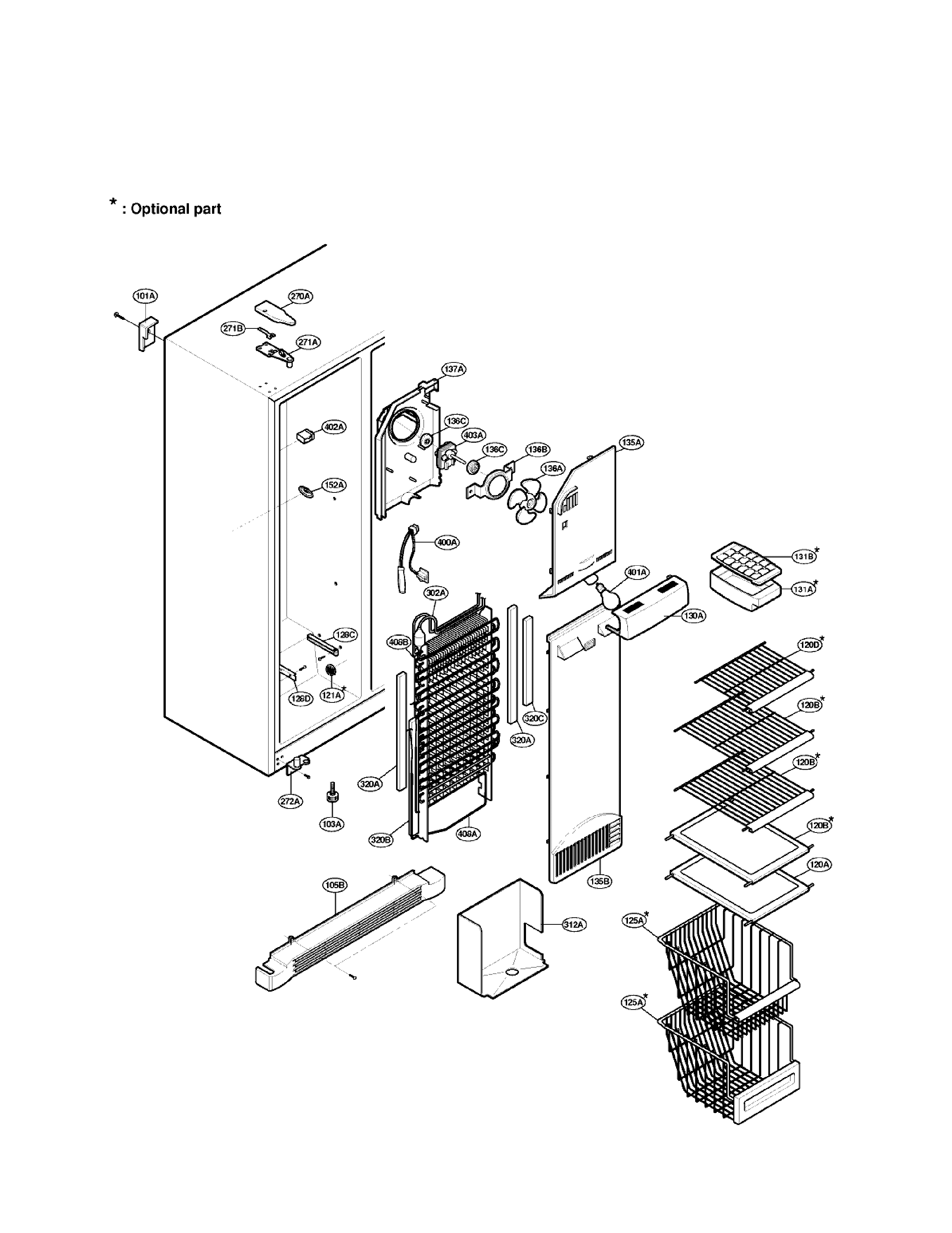 LG LRSPC2031BS freezer compartment diagram