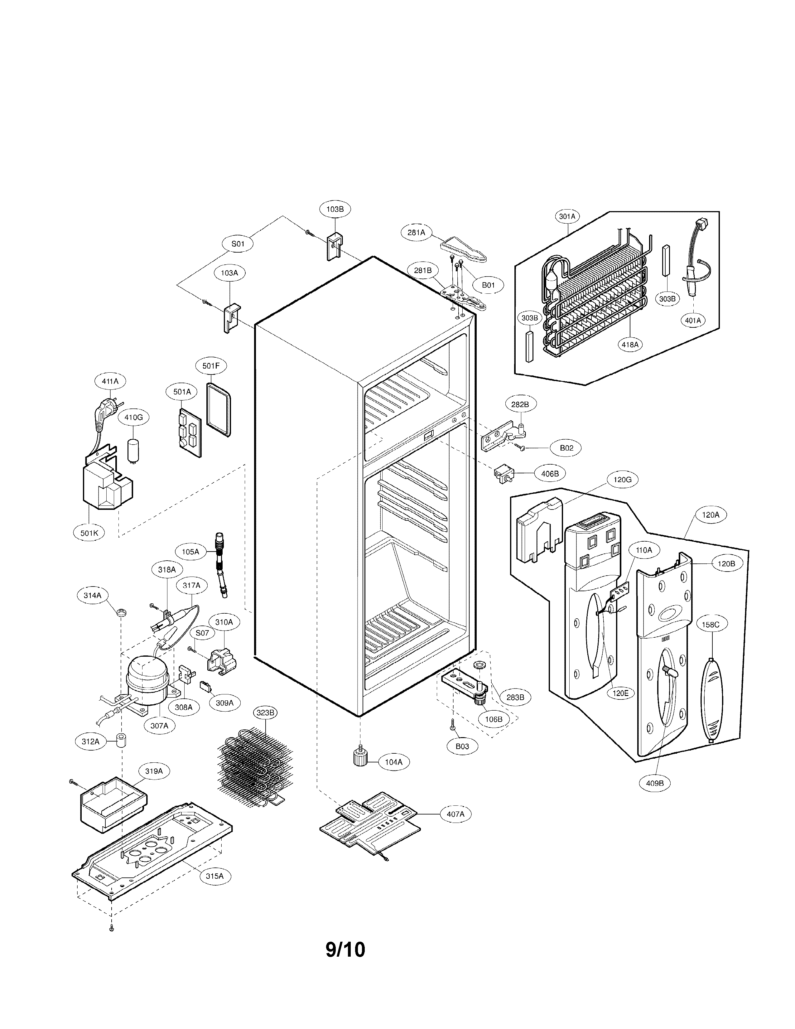 LG LRTN09314SW refrigerator top mount diagram