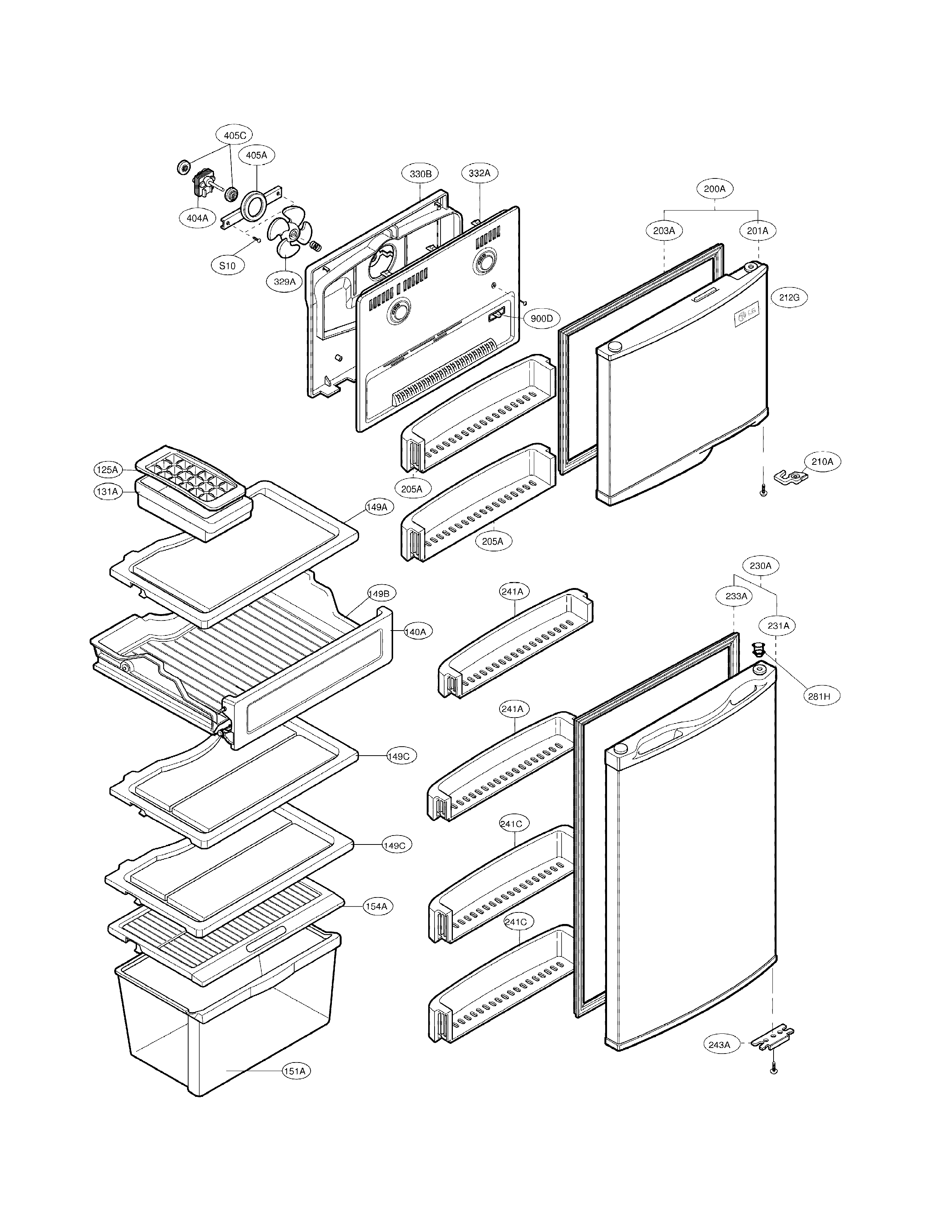 LG LRTN09314SW refrigerator top mount diagram