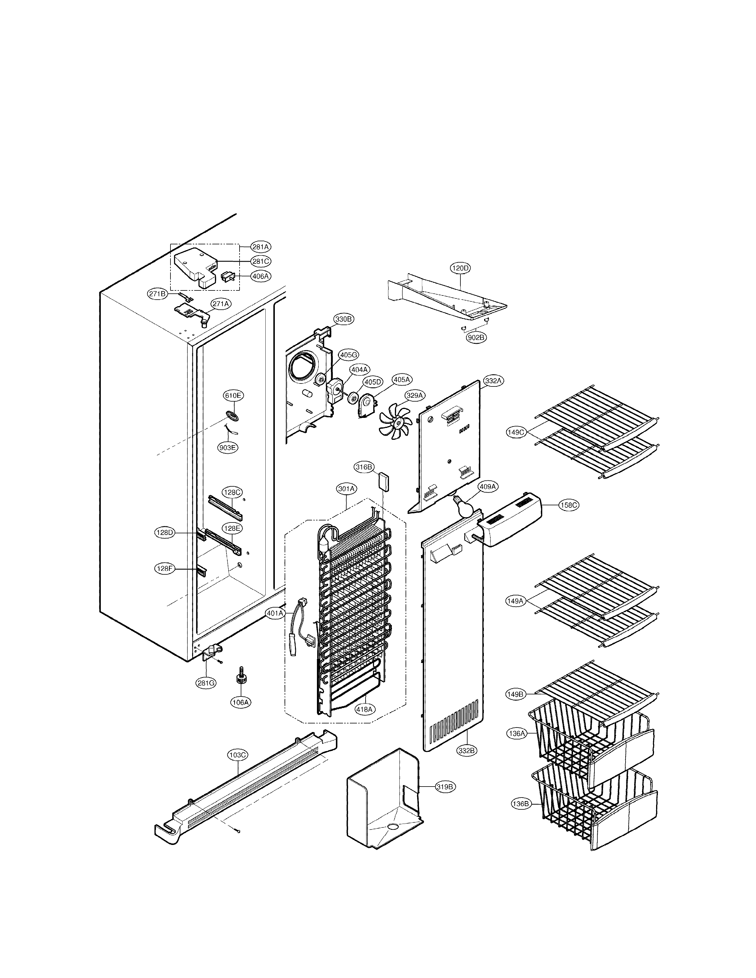 LG LSC27918ST freezer compartment diagram