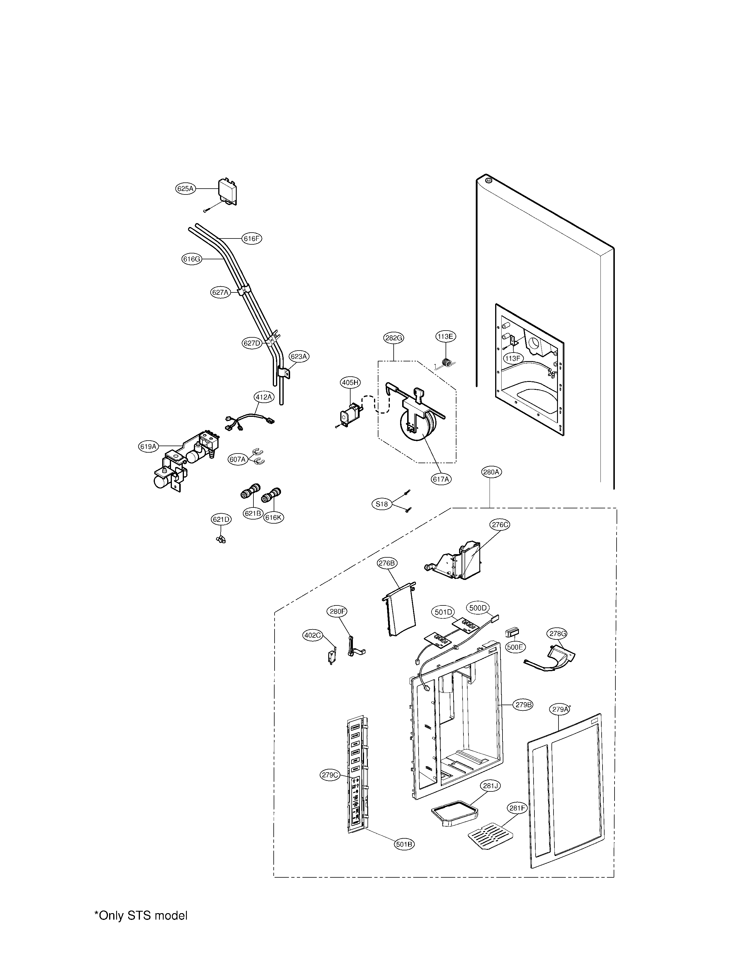 LG LSC27918ST ice & water part dispenser parts diagram