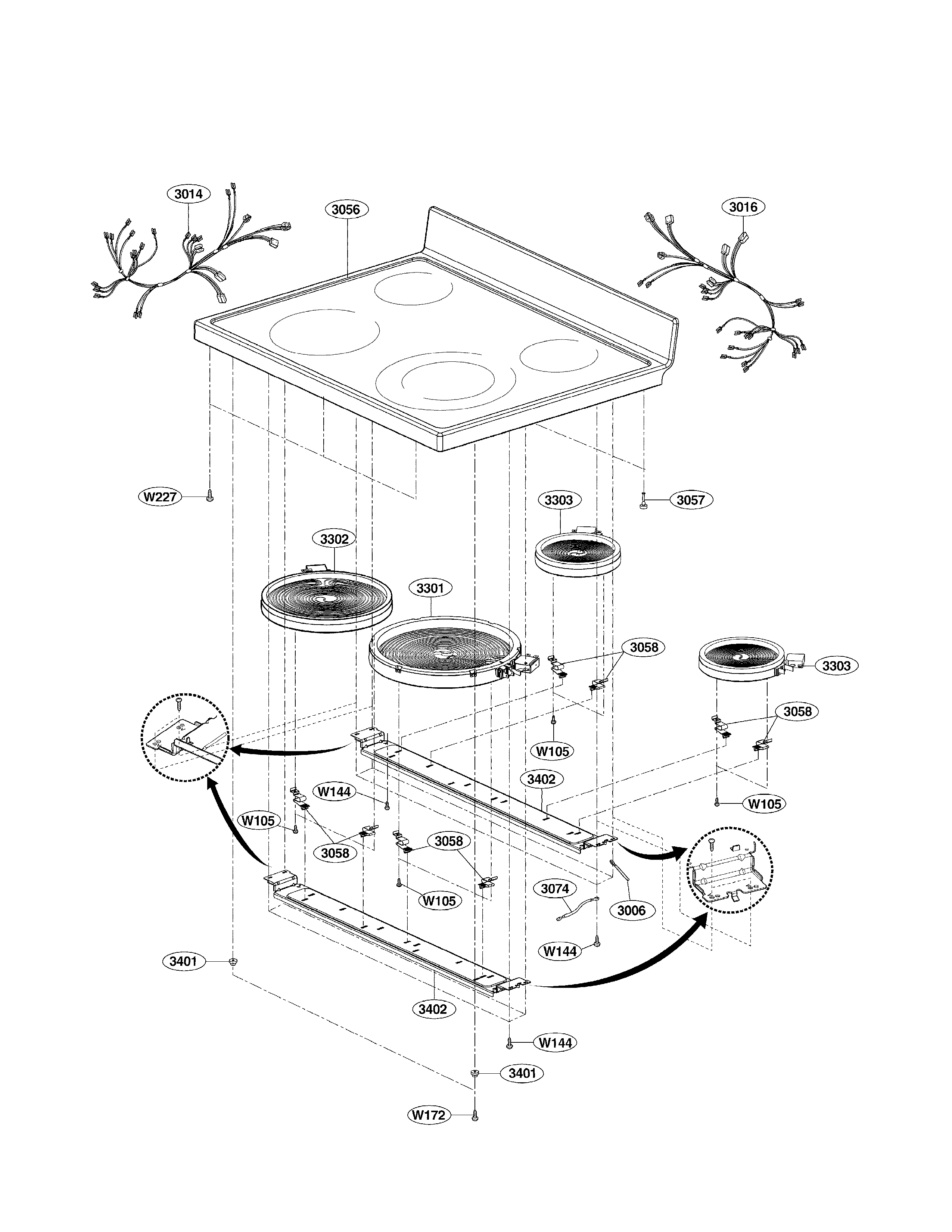 LG LRE3091ST cooktop parts diagram