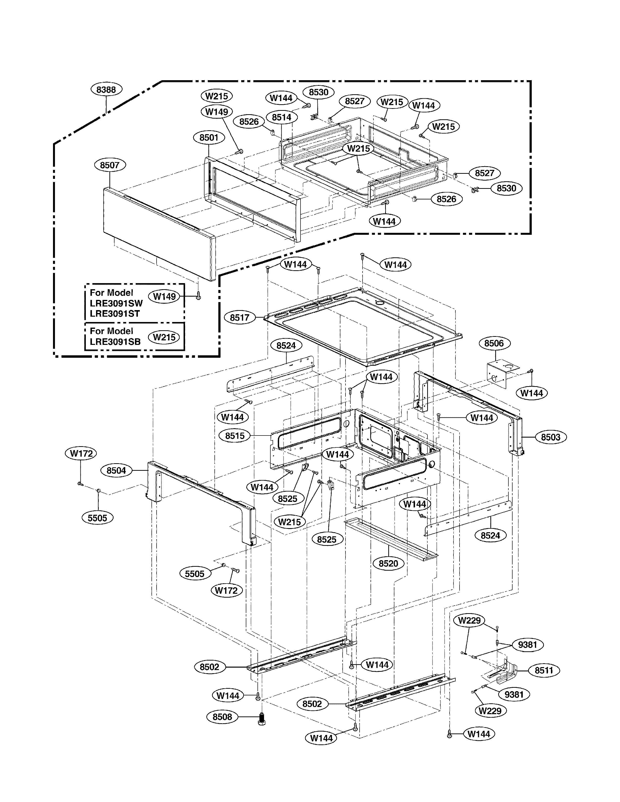 LG LRE3091ST drawer parts diagram