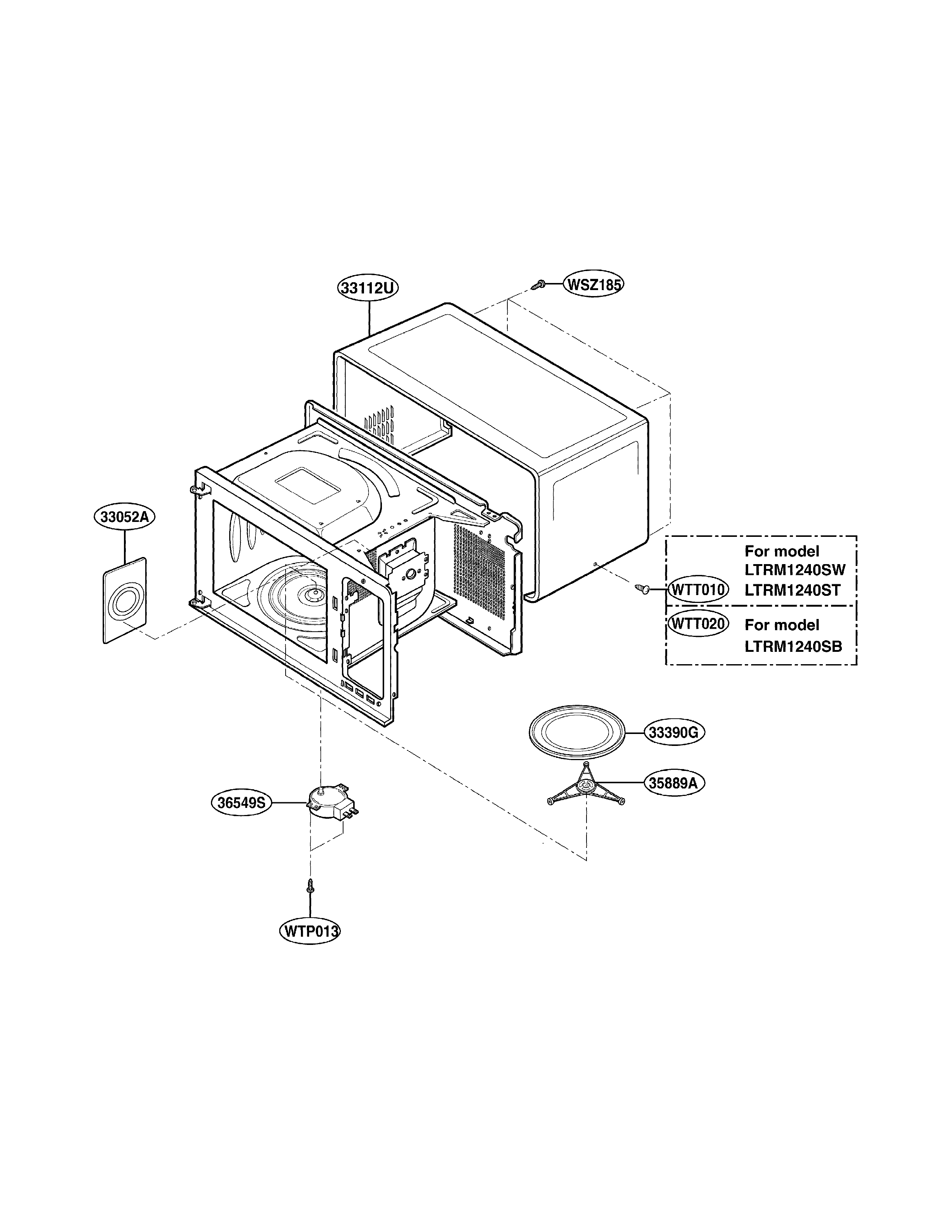 LG LTRM1240SW oven cavity parts diagram