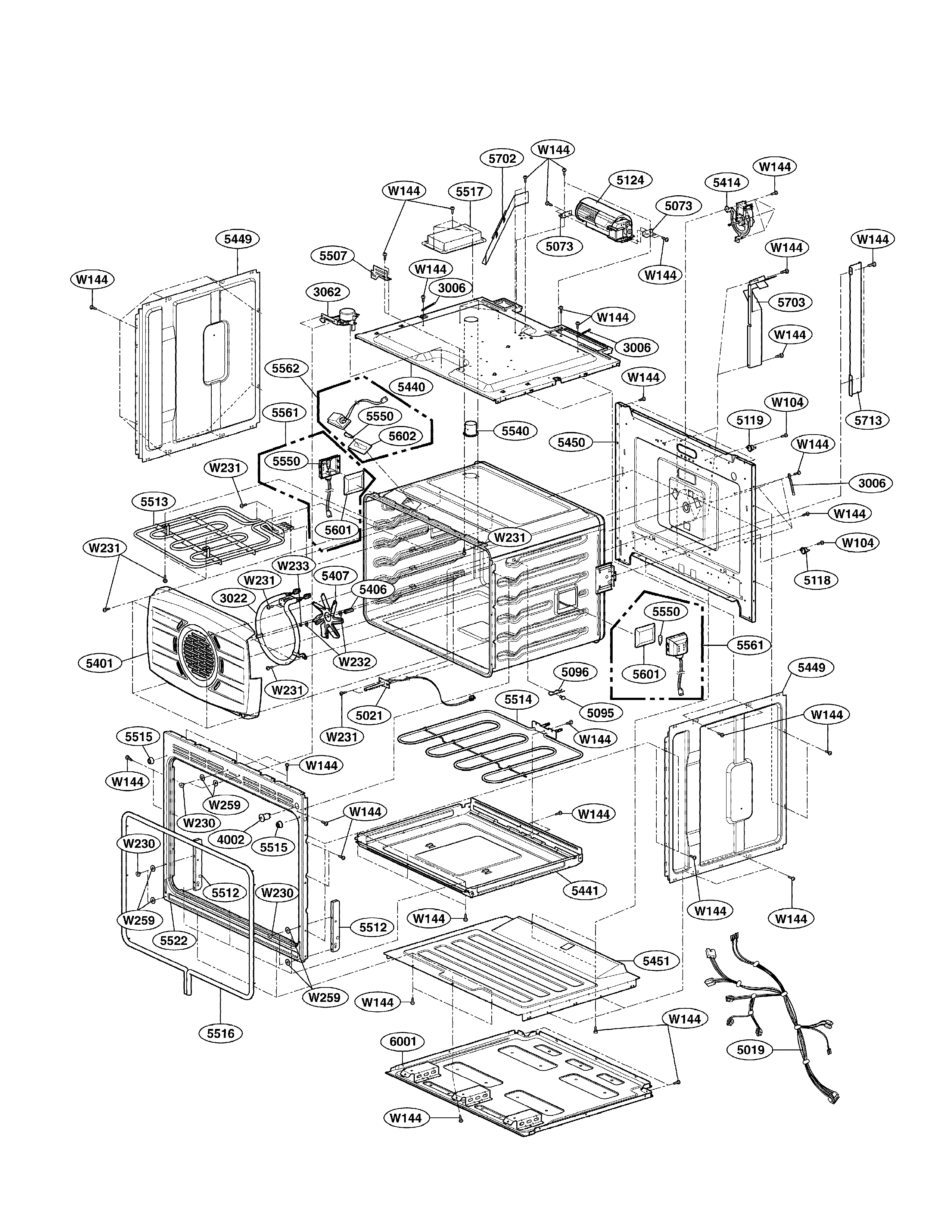 LG LWD3081ST/00 lower cavity parts diagram