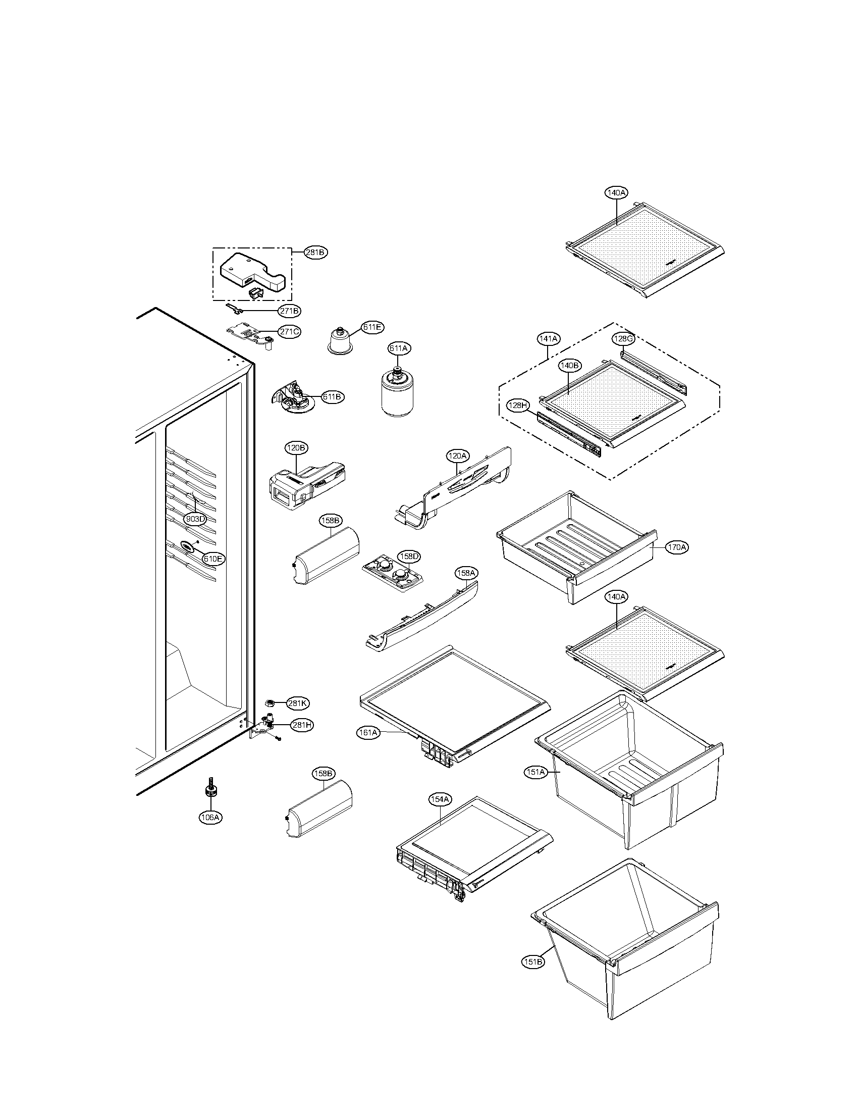 LG LSC27925SW refrigerator compartment parts diagram