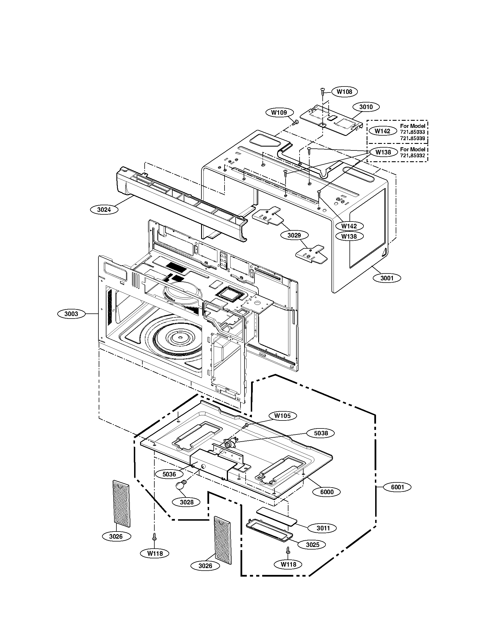 Kenmore 72185039011 oven cavity parts diagram