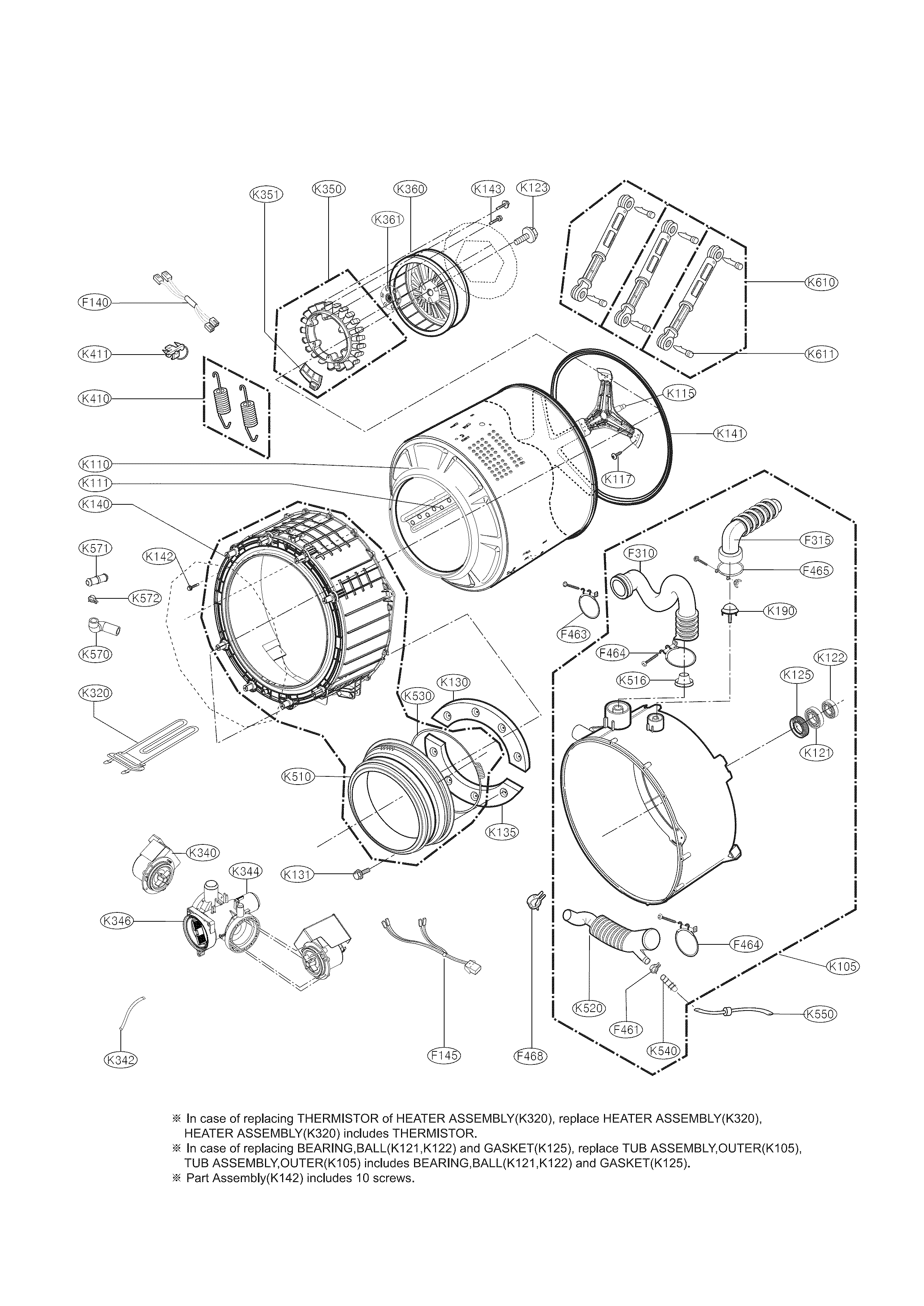 Kenmore 79641282310 drum and tub assembly parts diagram