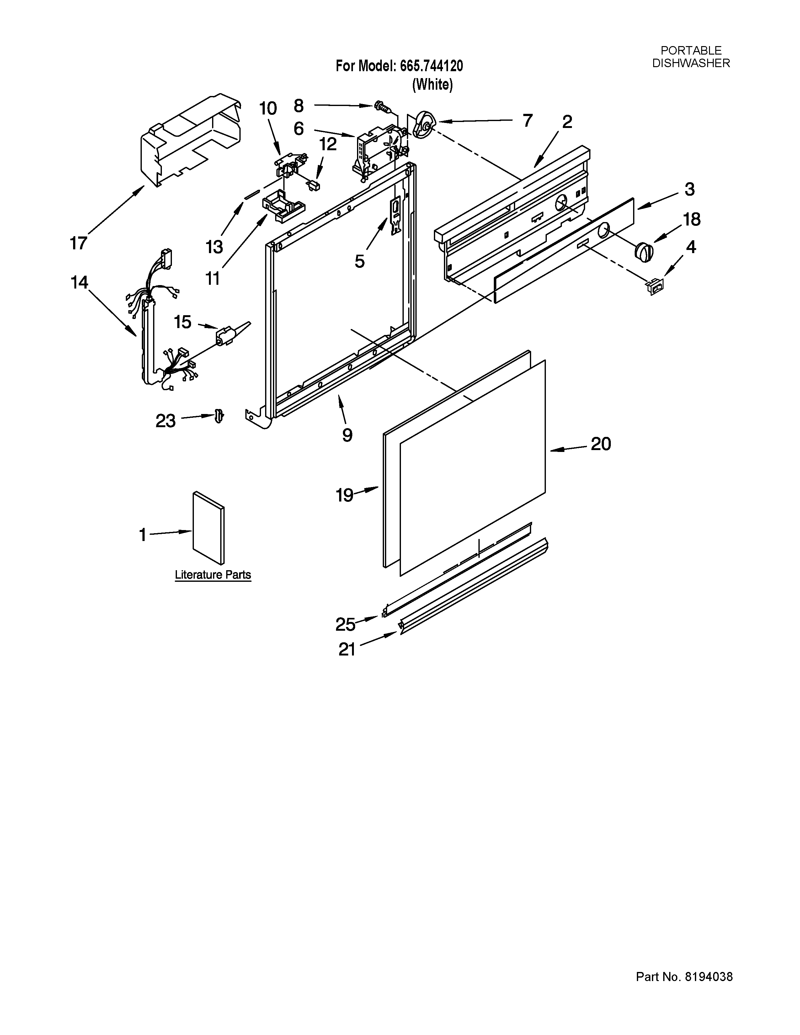Kenmore 665744120 frame and console parts diagram