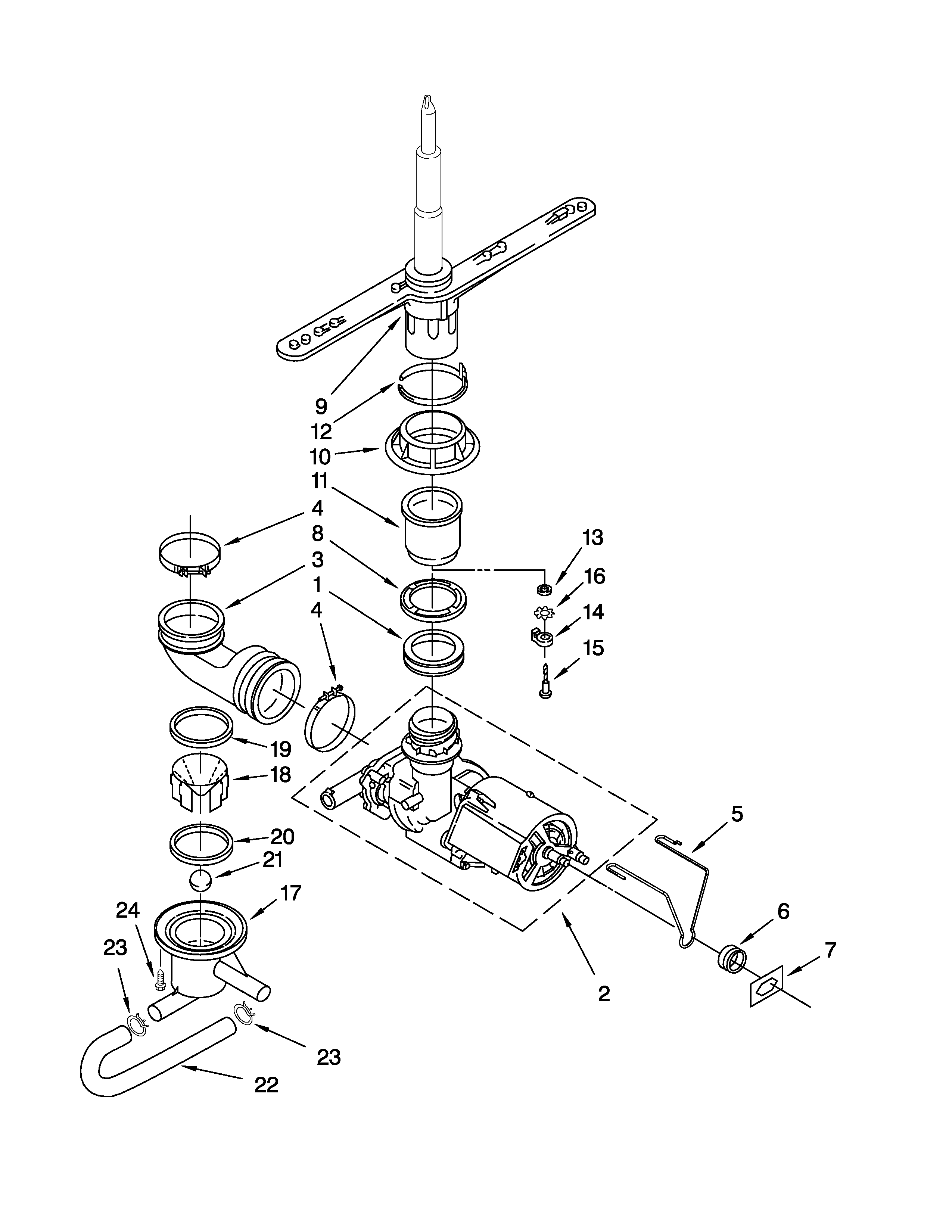 Kenmore 665744120 pump and spray arm parts diagram