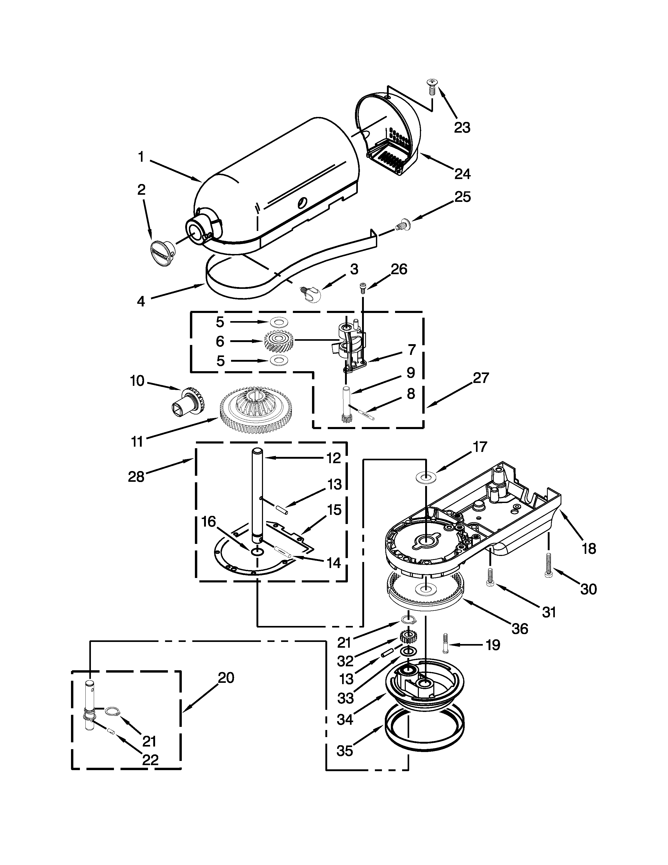 KitchenAid KSM500Q2BU0 case, gearing and planetary unit parts diagram