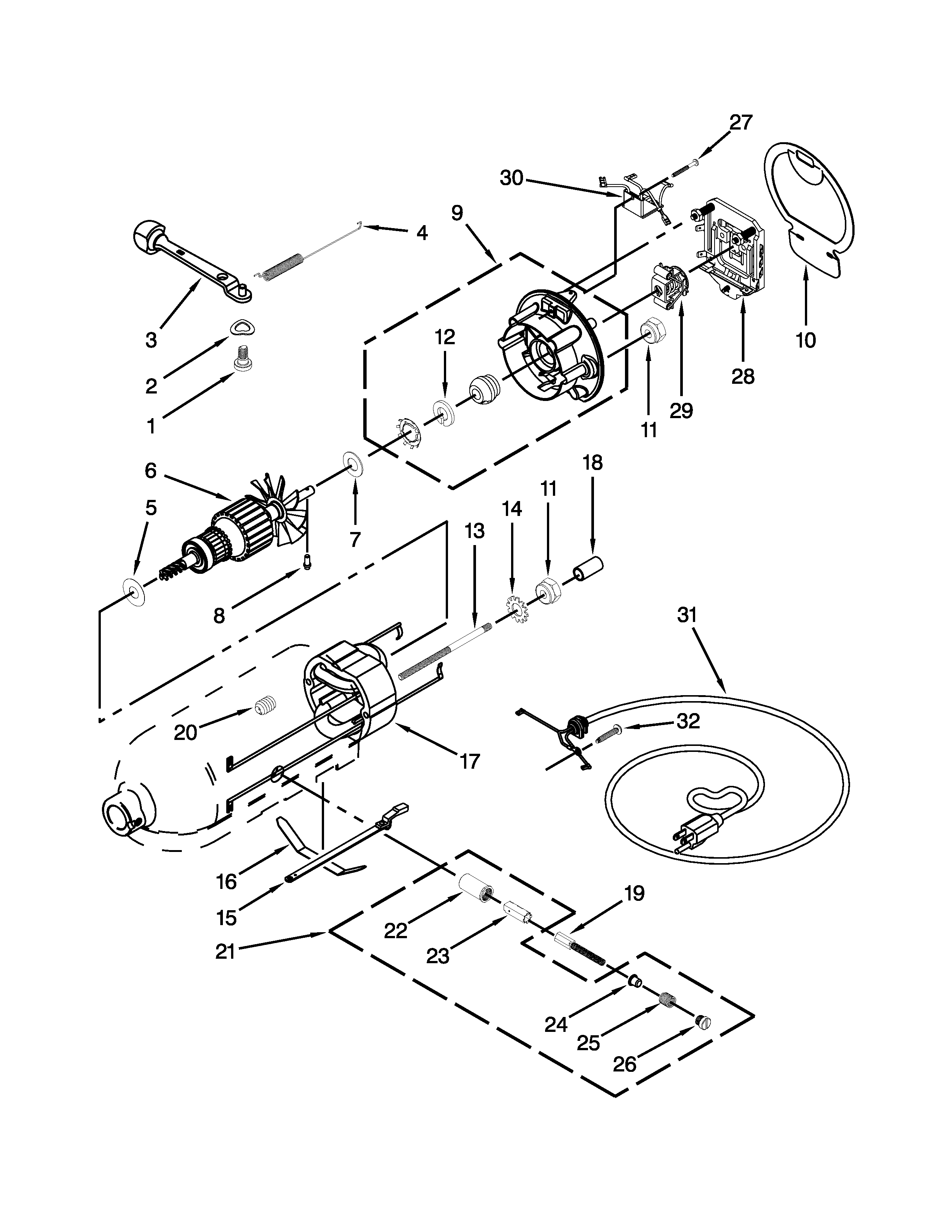 KitchenAid KSM500Q2BU0 motor and control unit parts diagram