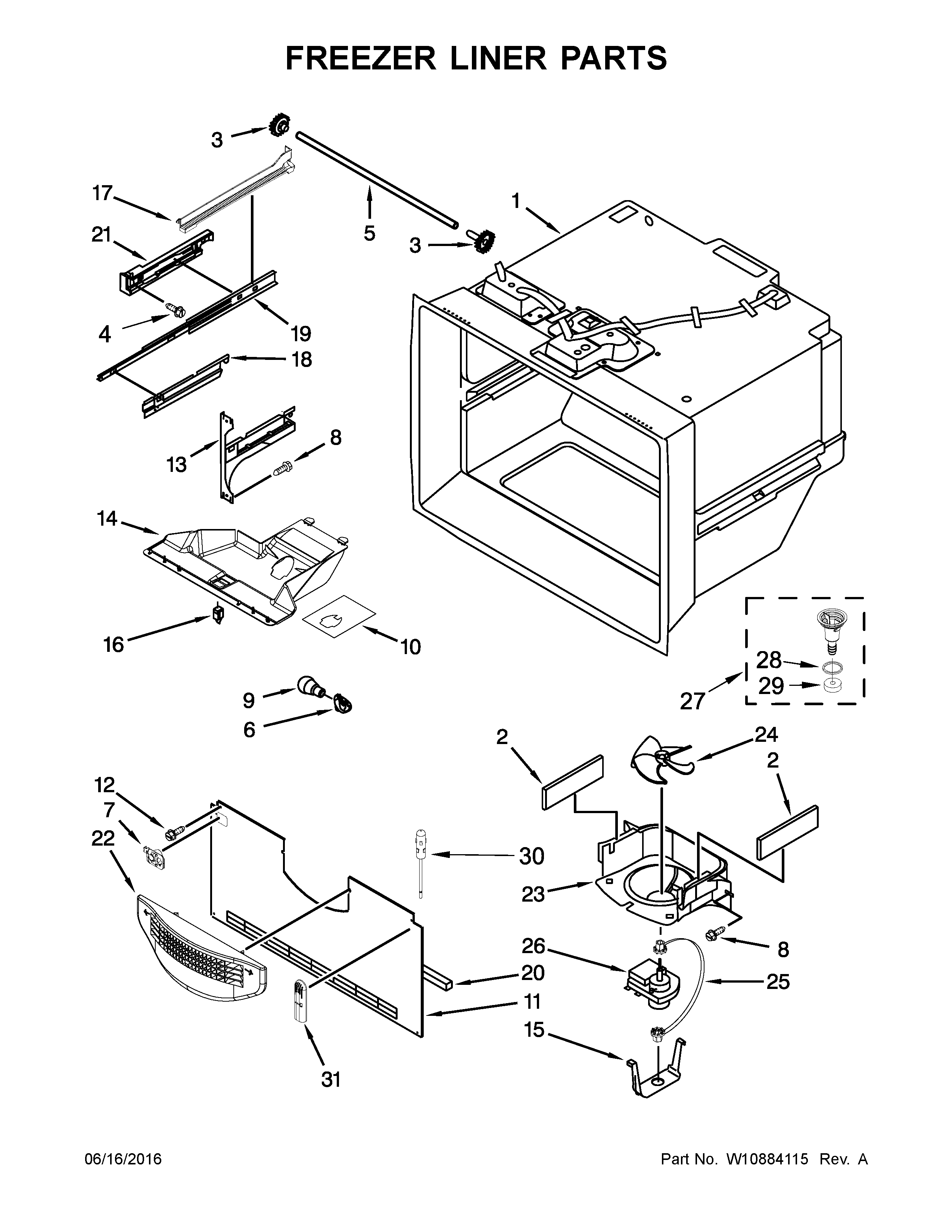 Maytag MBL1957FEZ00 freezer liner parts diagram