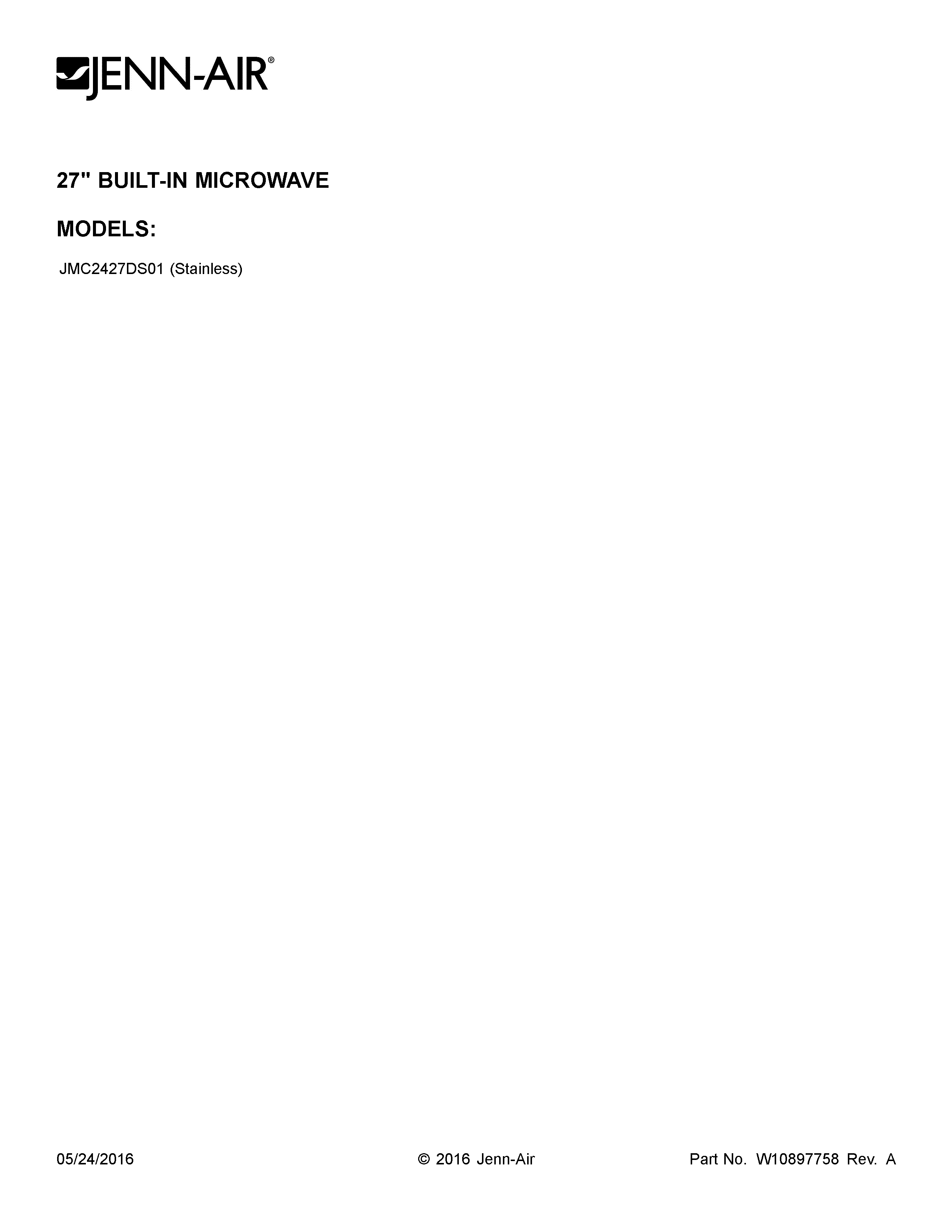 Jenn-Air JMC2427DS01 cover sheet diagram