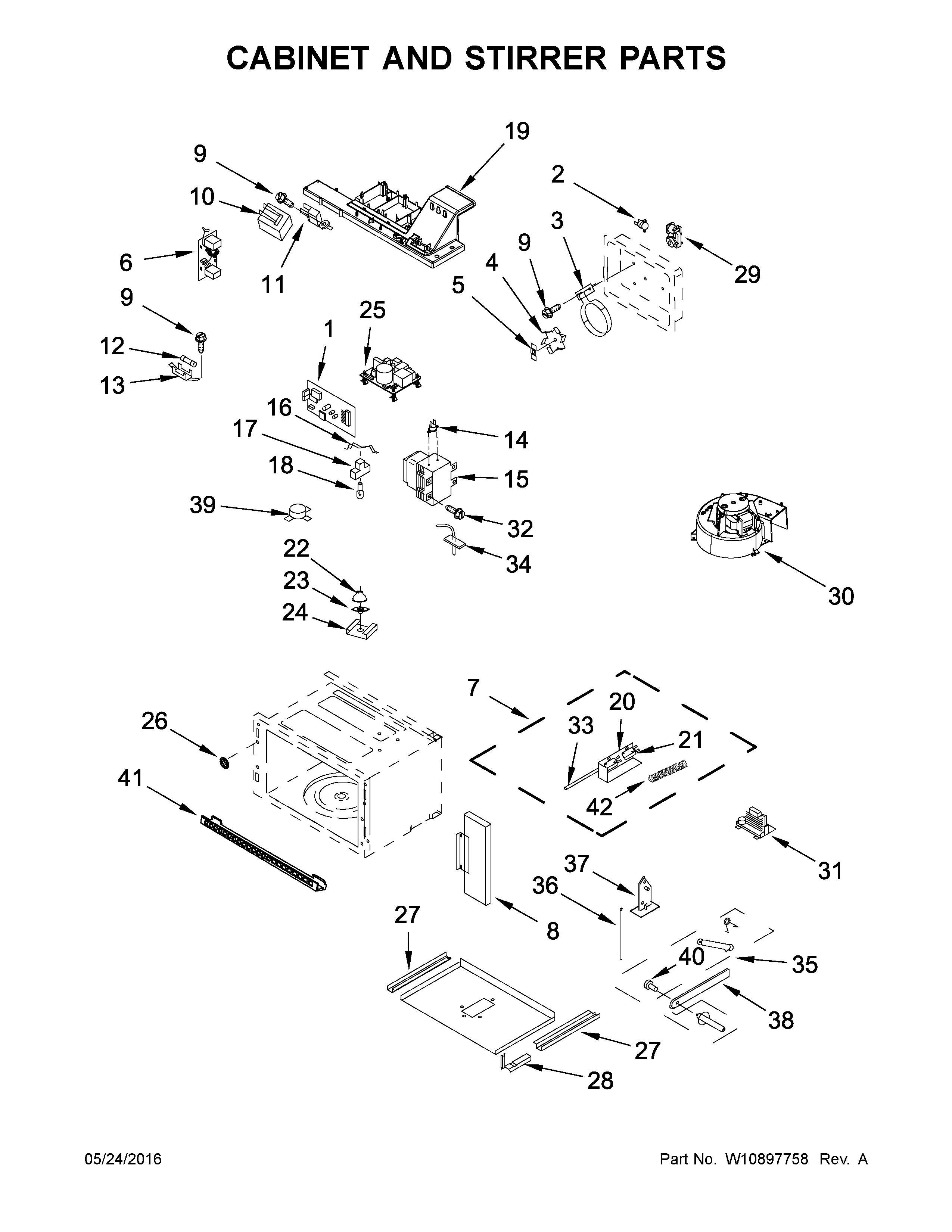 Jenn-Air JMC2427DS01 cabinet and stirrer parts diagram
