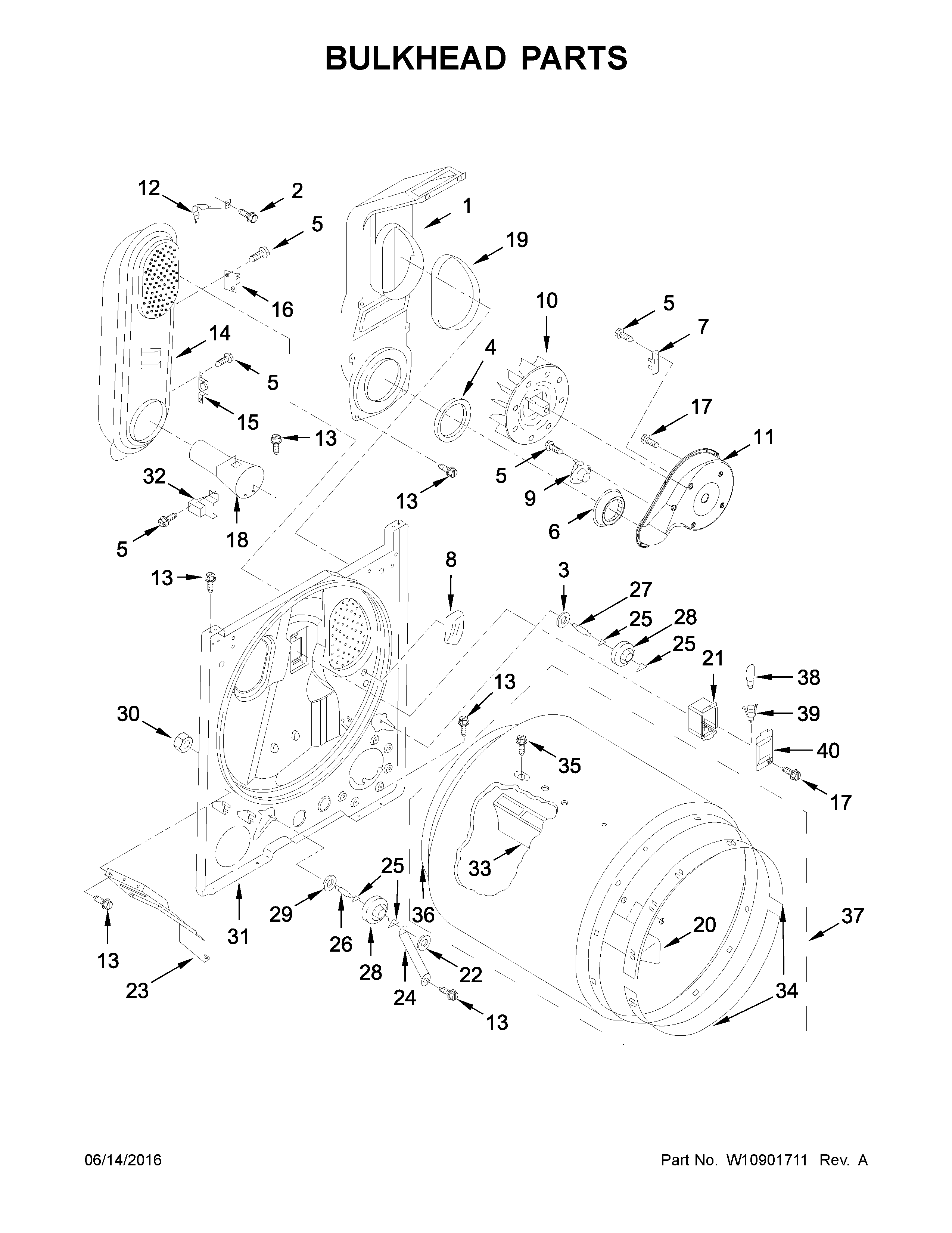 Maytag 7MMGDX655EW1 bulkhead parts diagram