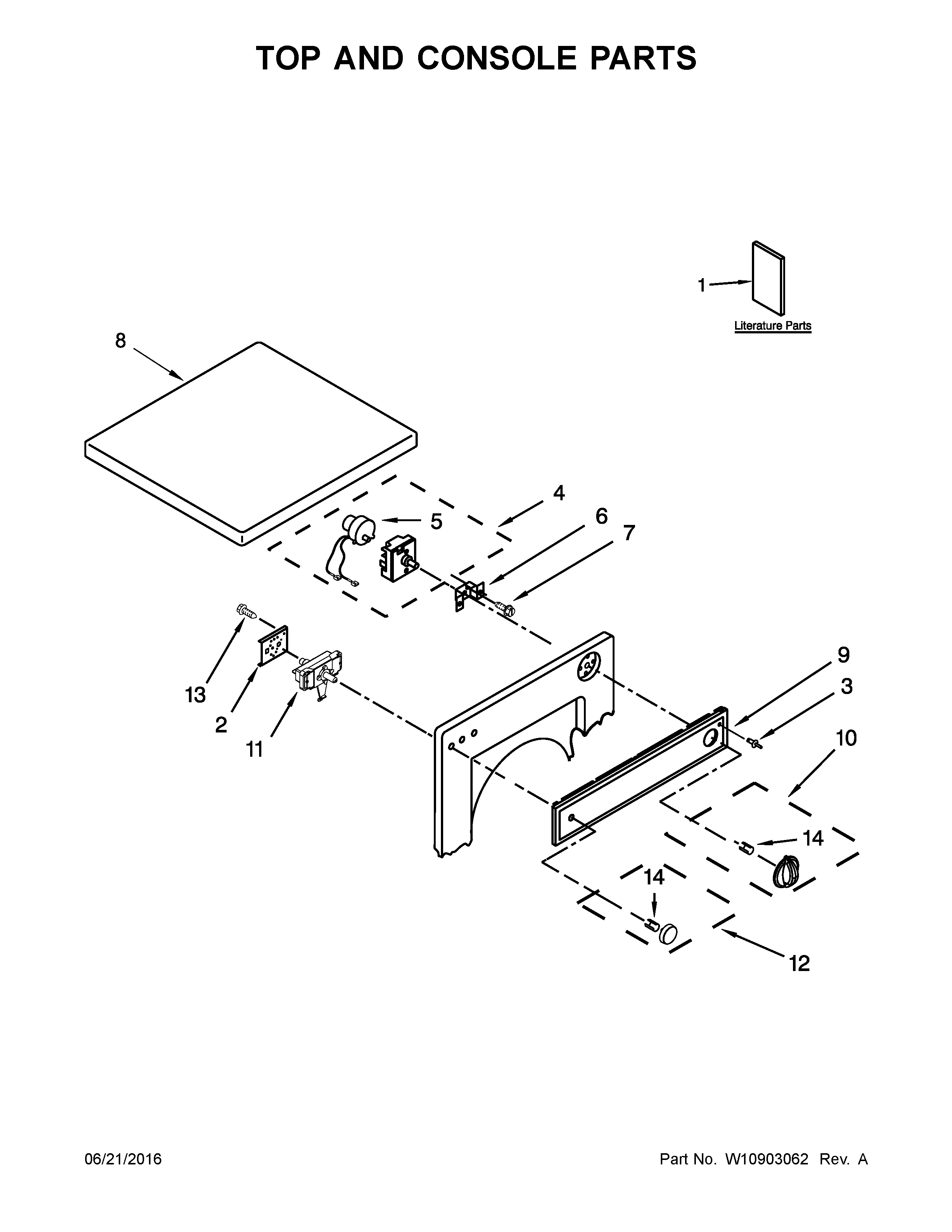 Amana NEC3120FW0 top and console parts diagram