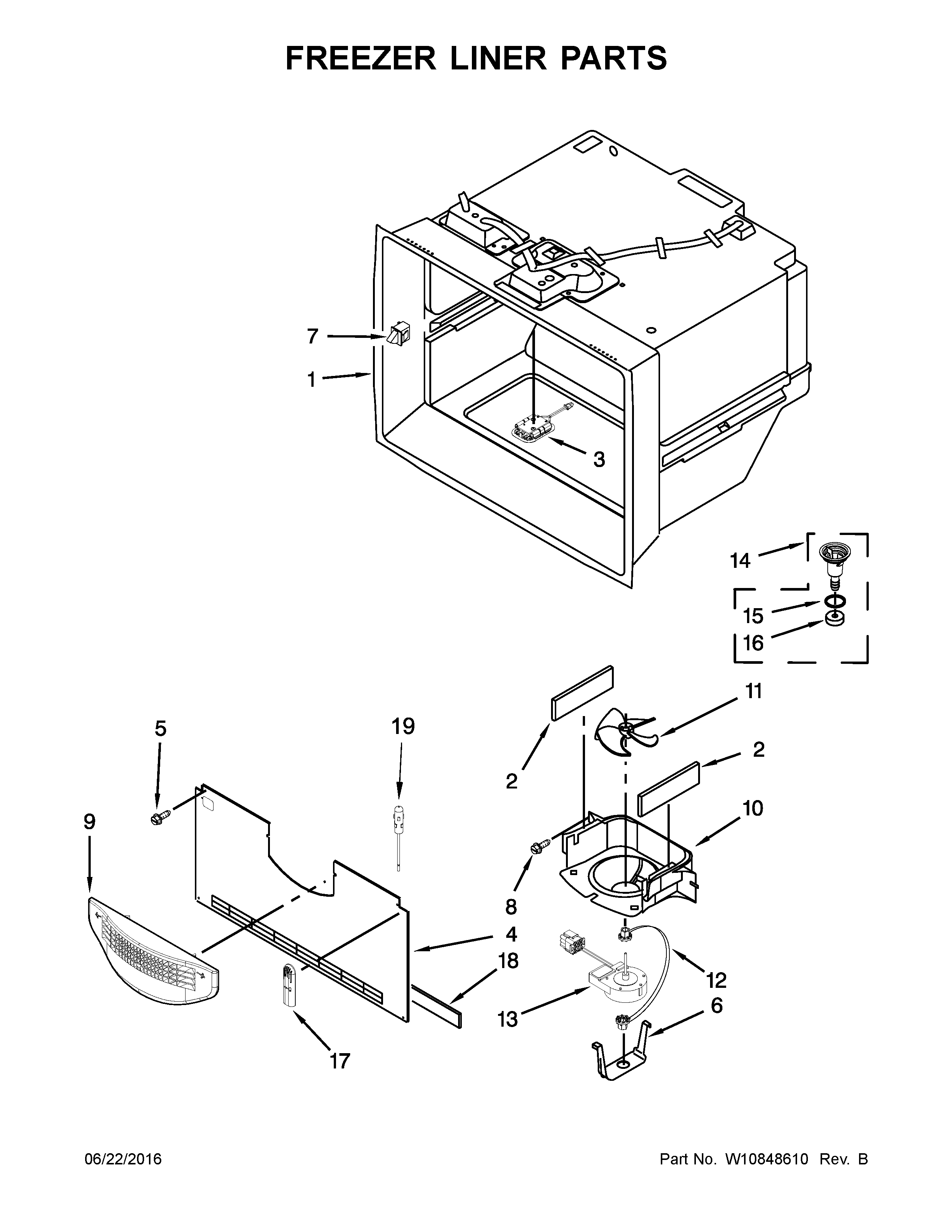 Whirlpool WRF757SDEE01 freezer liner parts diagram