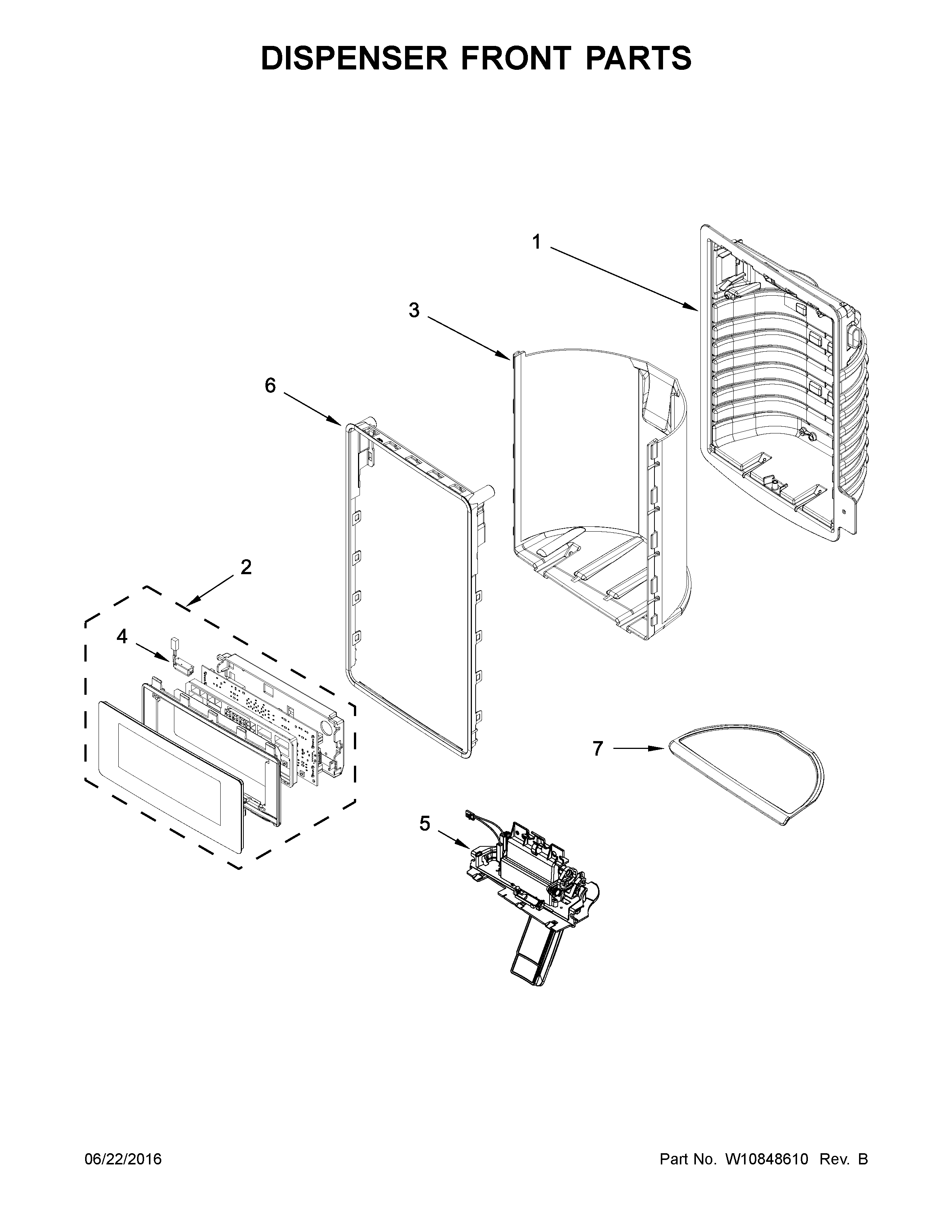 Whirlpool WRF757SDEE01 dispenser front parts diagram