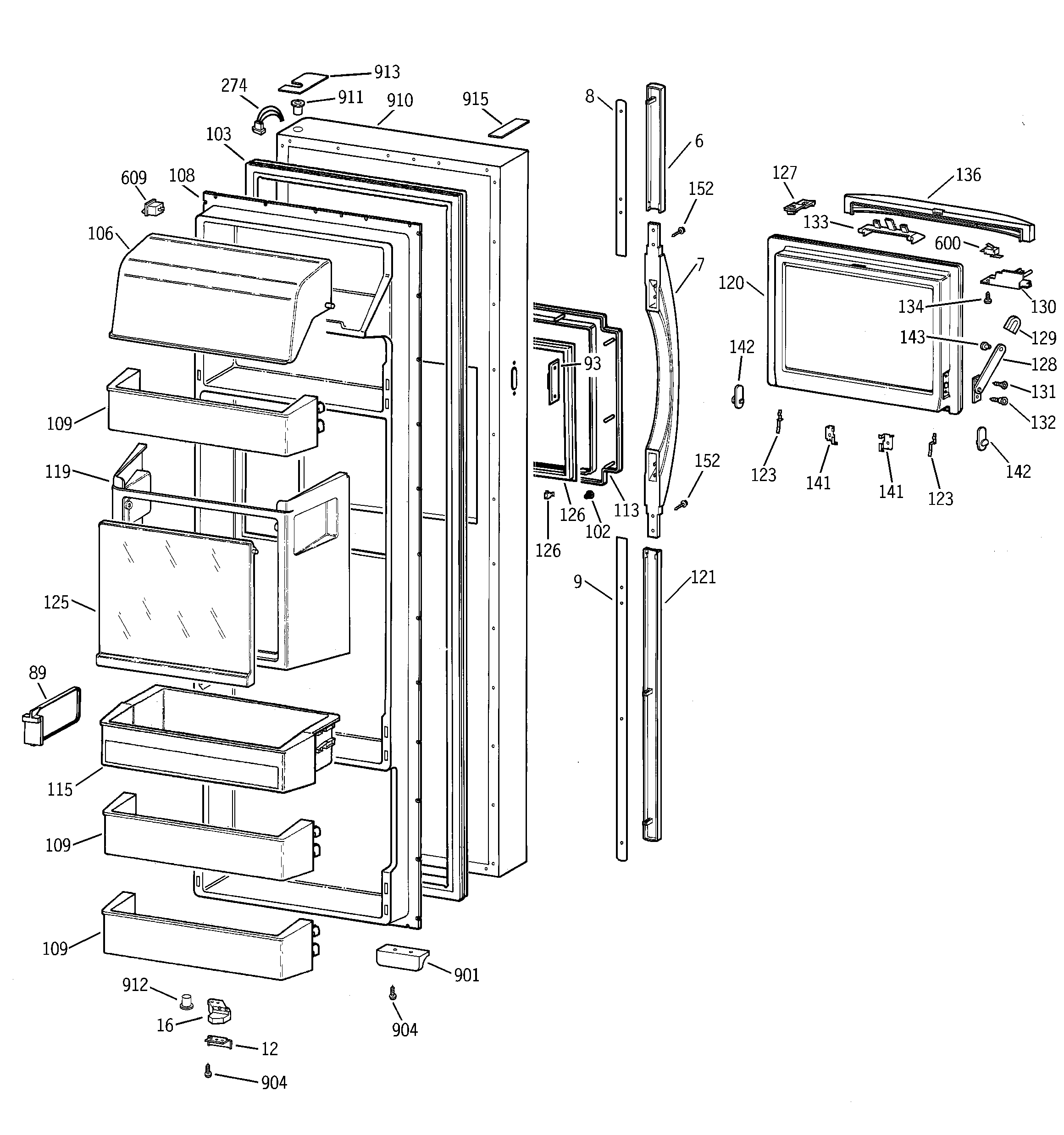 GE MSK28DHBAWW fresh food door diagram