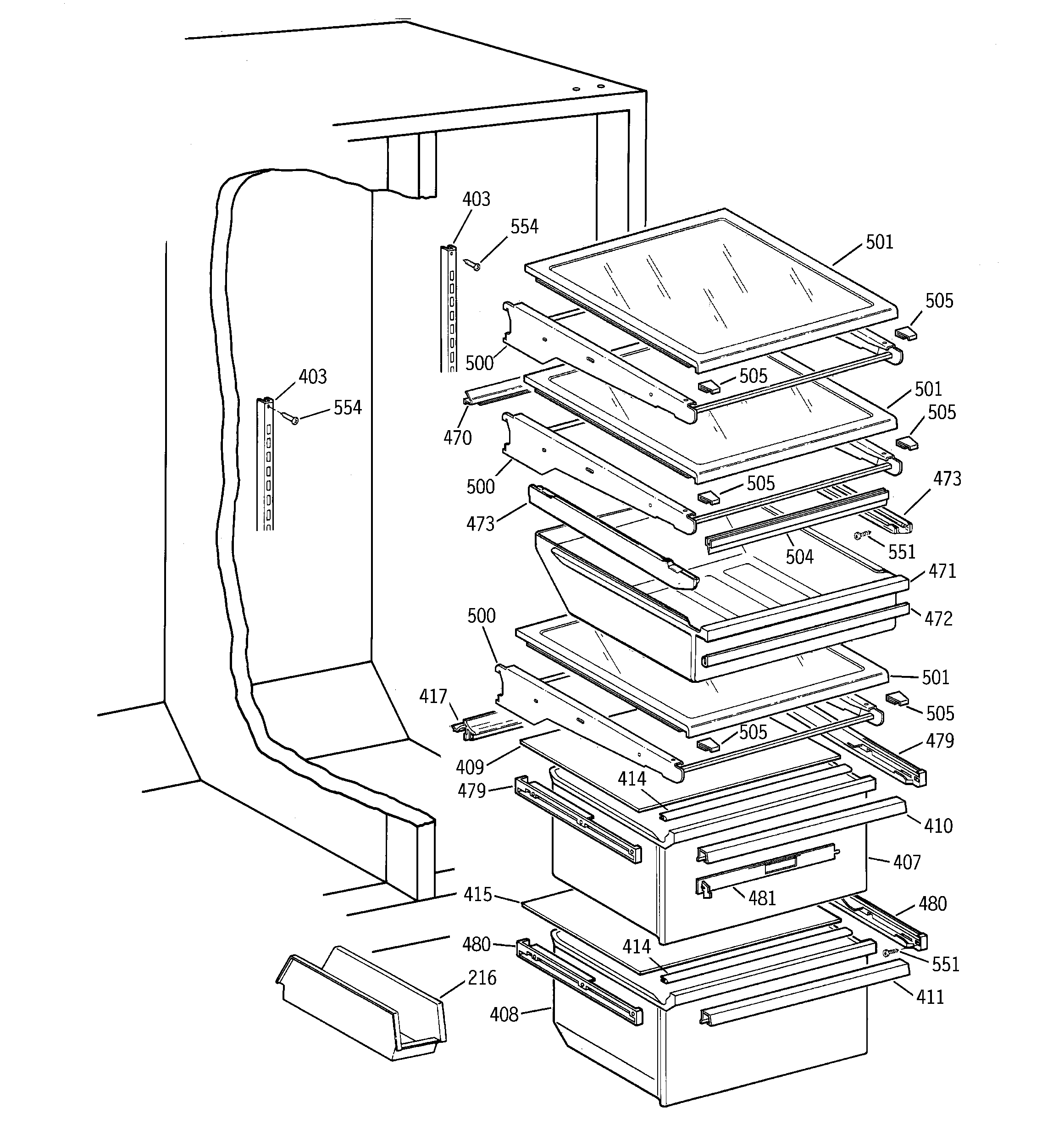 GE MSK28DHBAWW fresh food section diagram