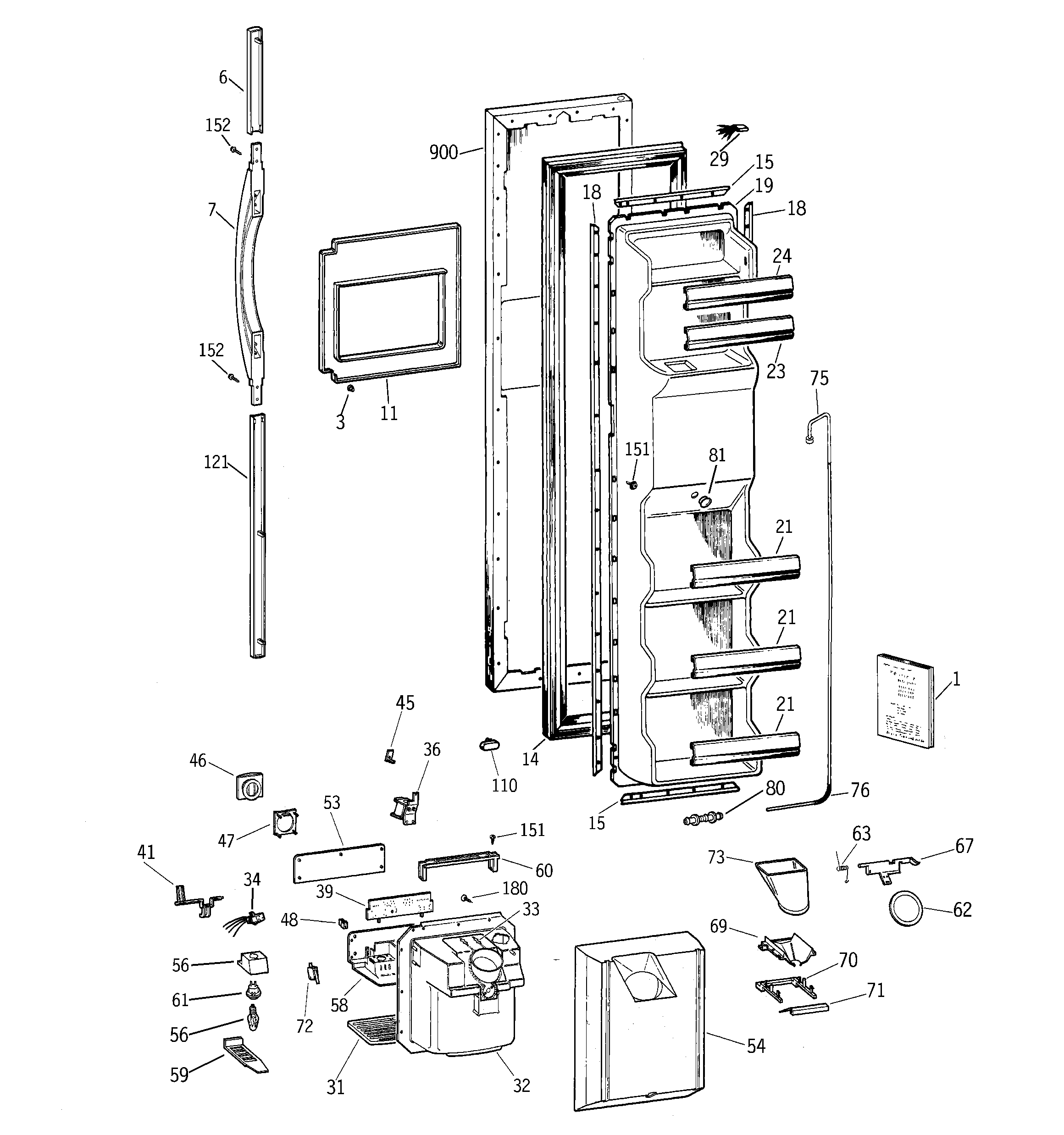 GE MSK25GRBAAA freezer door diagram