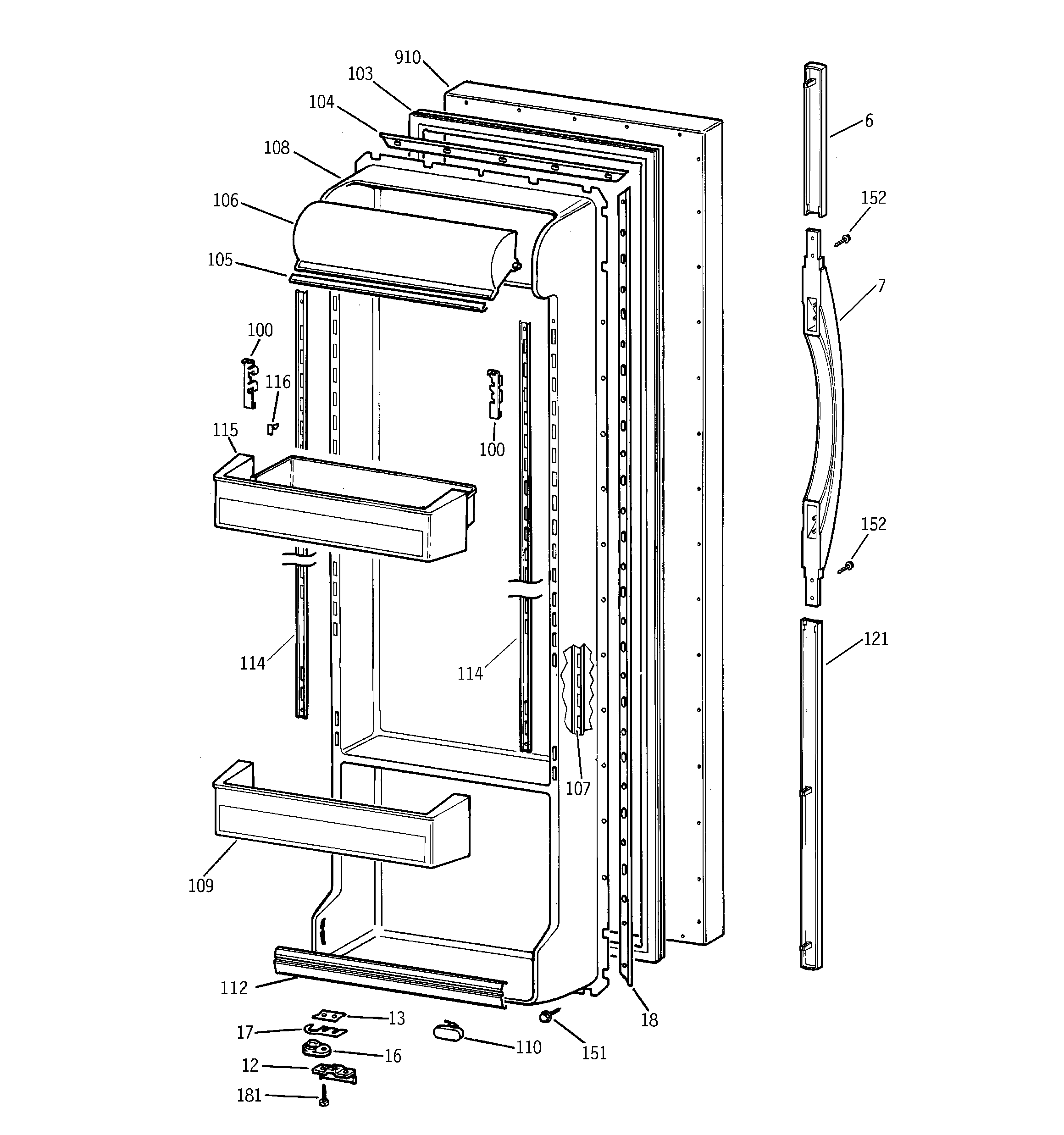 GE MSK25GRBAAA fresh food door diagram