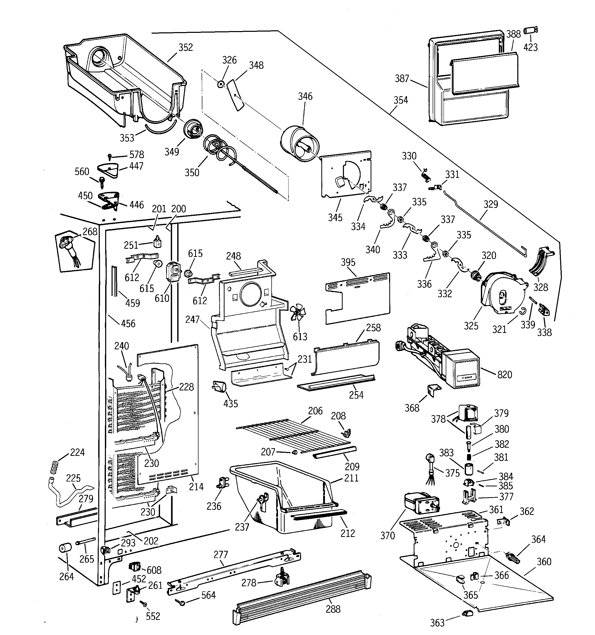 GE MSK25GRBAAA freezer section diagram
