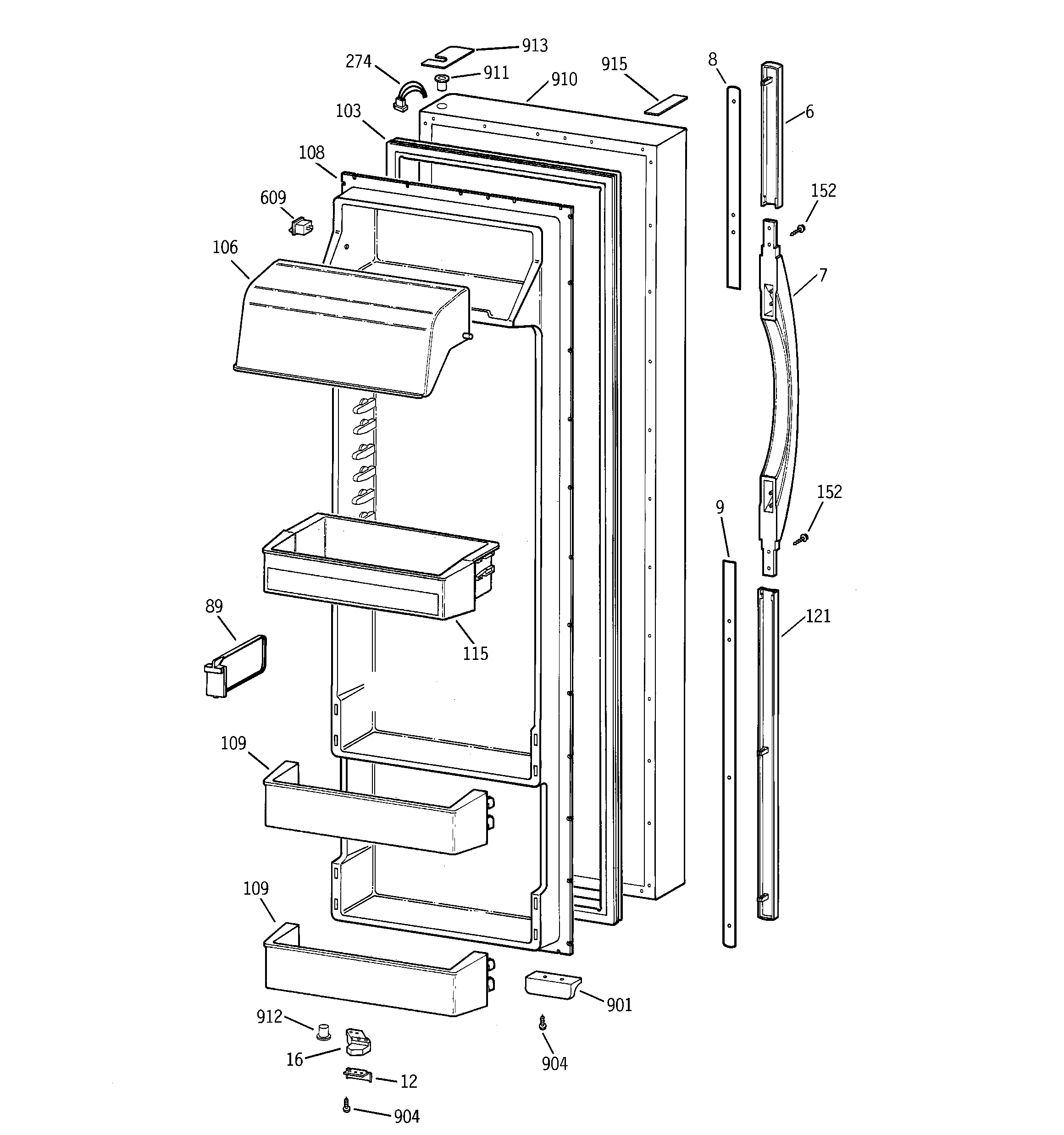 GE MSK28DRBAAA fresh food door diagram