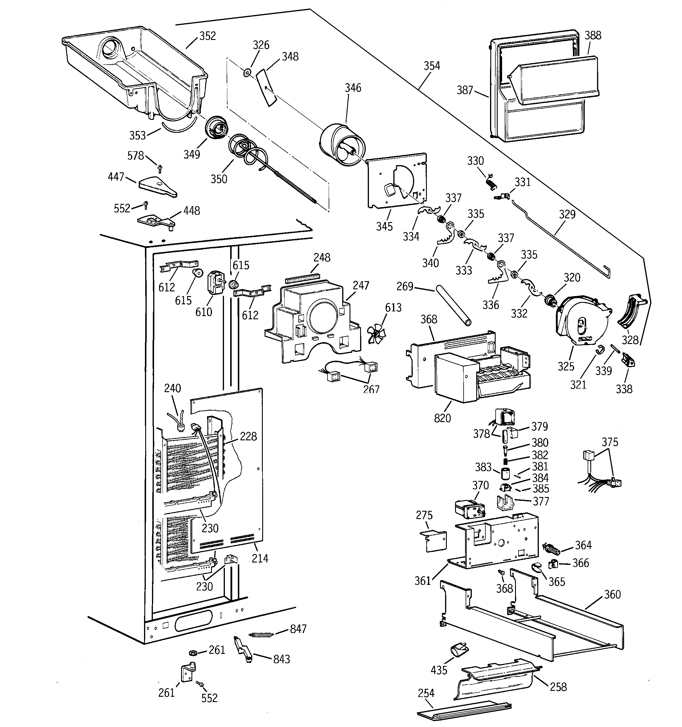 GE MSK28DRBAAA freezer section diagram